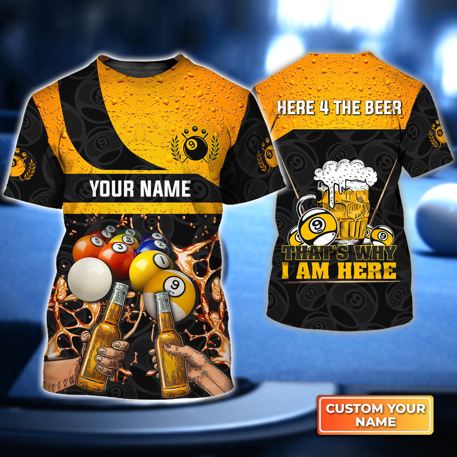 Here 4 The Beer Billiard Team Personalized Name 3D Tshirt Gift For Billiard Players QB95