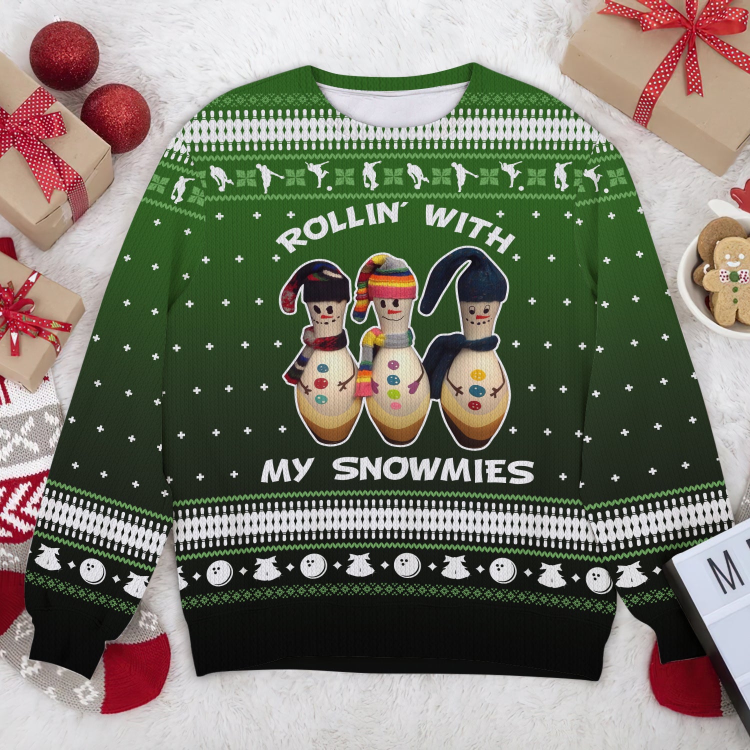 Bowling Rollin' With My Snowmies Gift Ugly Christmas 3D Shirts Design Sweater, Christmas Gift, Pes Lovers