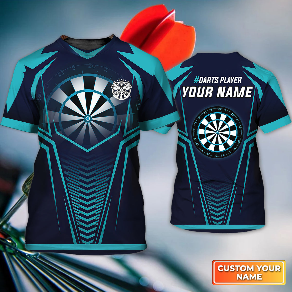 Dartboard And Arrow Blue Personalized Name 3D Tshirt For Darts Player ...