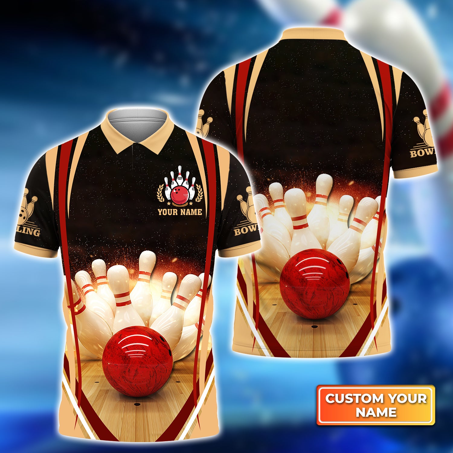 Bowling Strike Hit Fire Explosion Concept Personalized Name 3D Polo Shirt QB95