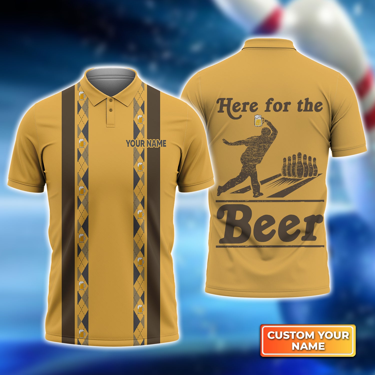 Bowling Here For The Beer Personalized Name 3D Polo Shirt QB95