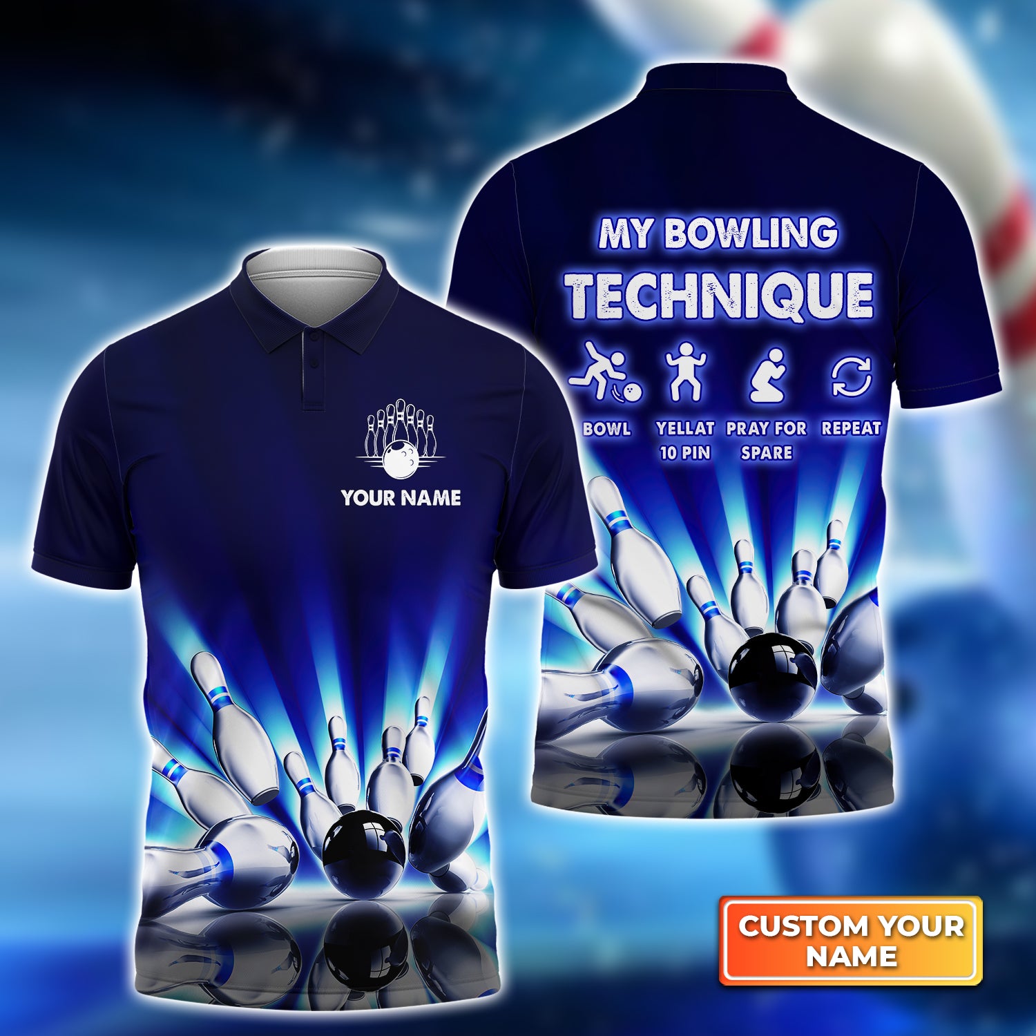 Bowling Techinque Neonlights Bowling Personalized Name 3D Polo Shirt For Bowling Player QB95