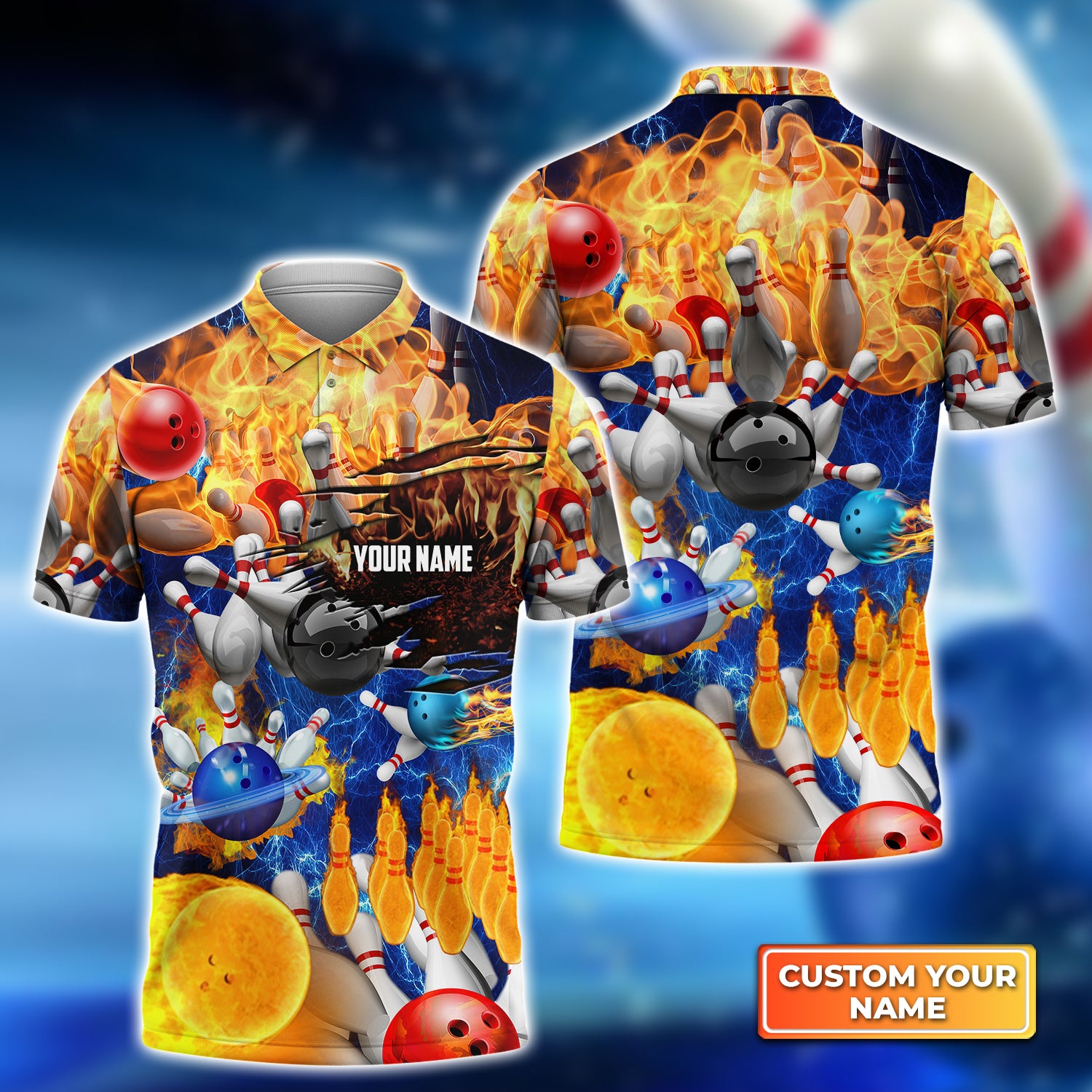 Bowling Colorful Balls and Pins Personalized Name 3D Polo Shirt QB95