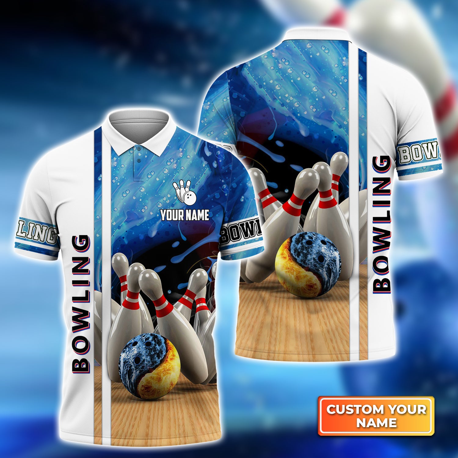 Bowling Strike In Water Personalized Name 3D Polo Shirt QB95