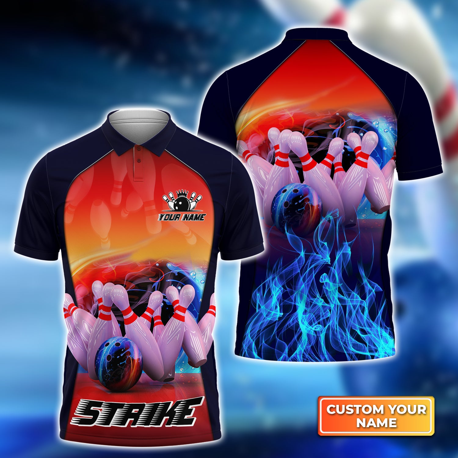 Bowling Game Strike Rot 3d Render Abstract Personalized Name 3D Polo Shirt QB95
