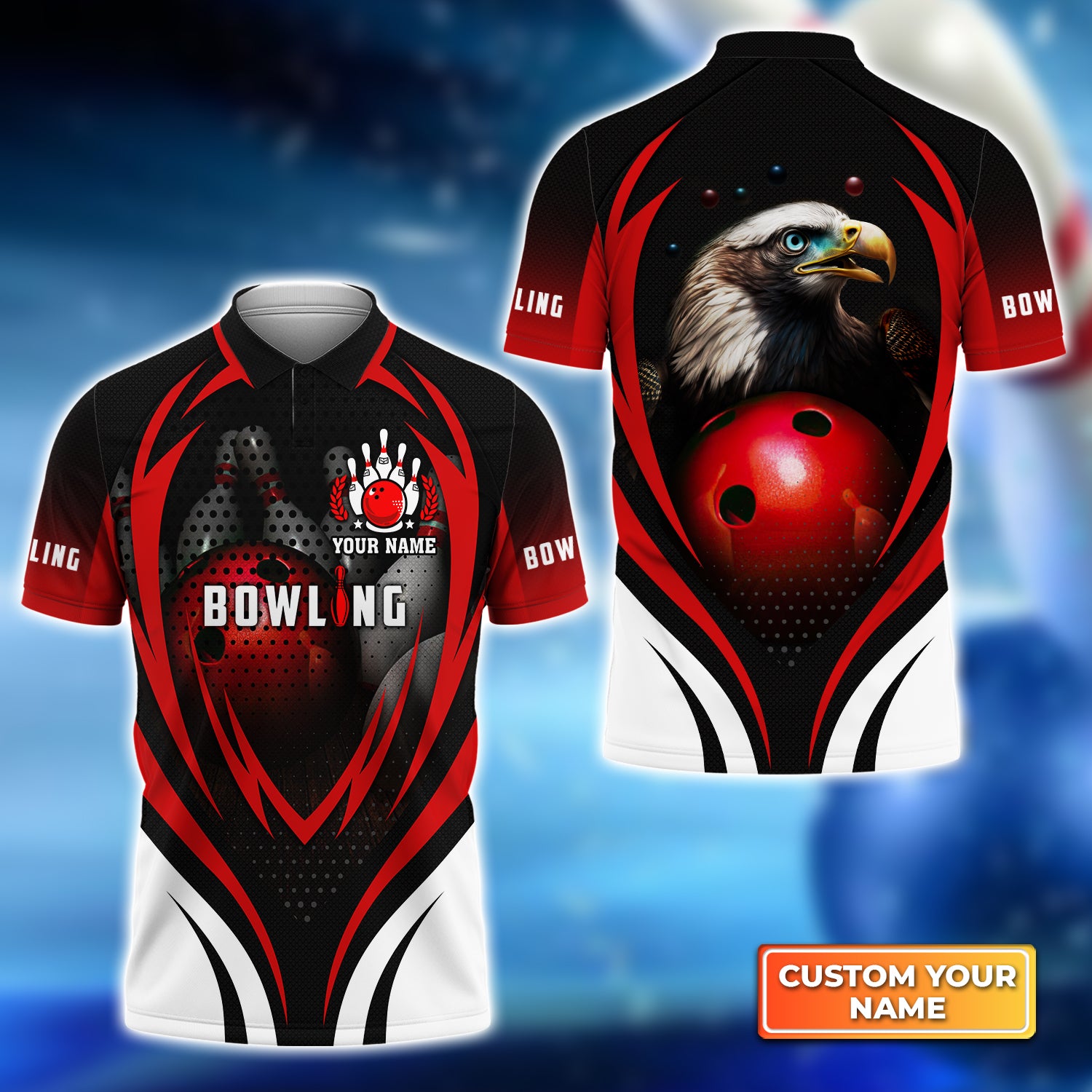 Eagle Bowling Team With Red Ball Personalized Name 3D Polo Shirt QB95