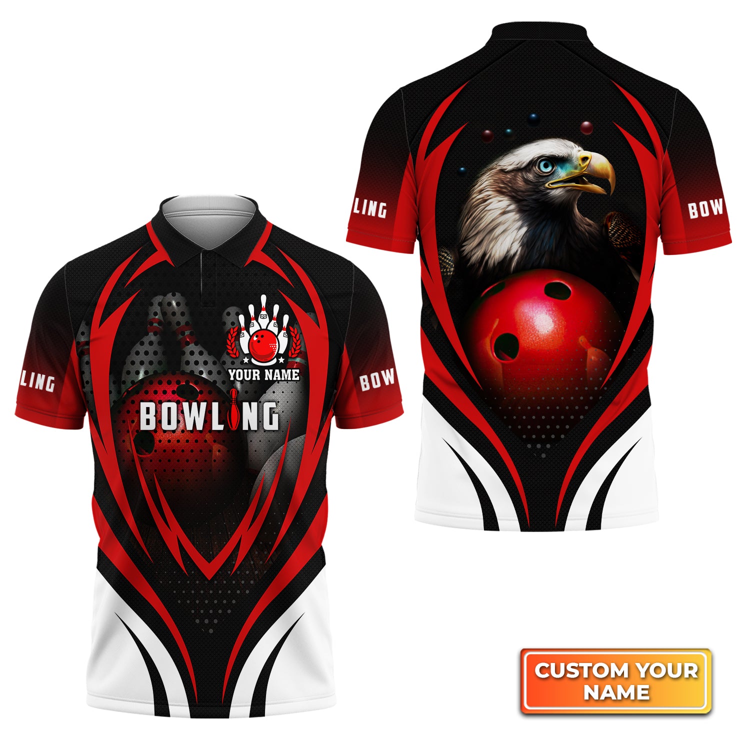 Eagle Bowling Team With Red Ball Personalized Name 3D Polo Shirt QB95