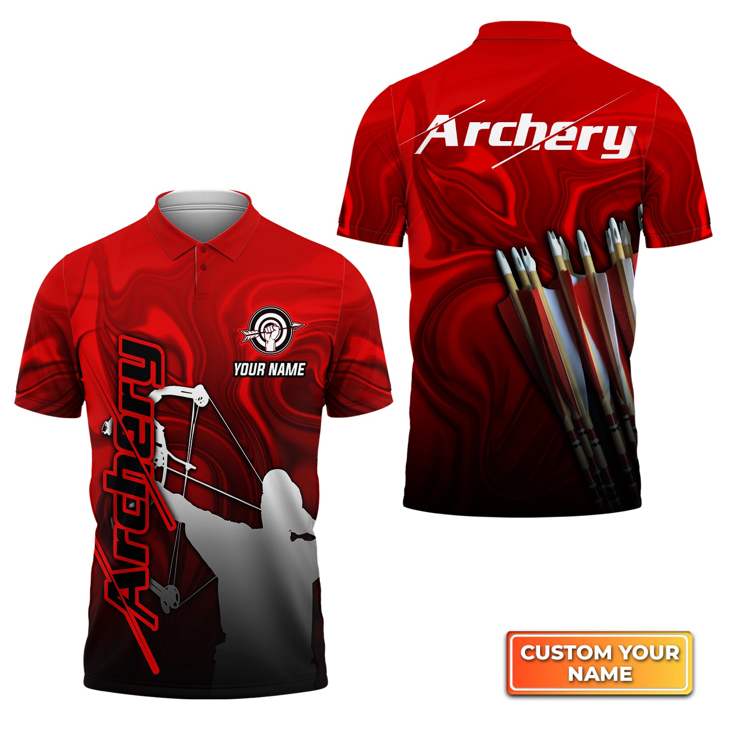 Red Archery Abstract Colorful Animation Personalized Name 3D Polo Shirt QB95 Gift For Archer