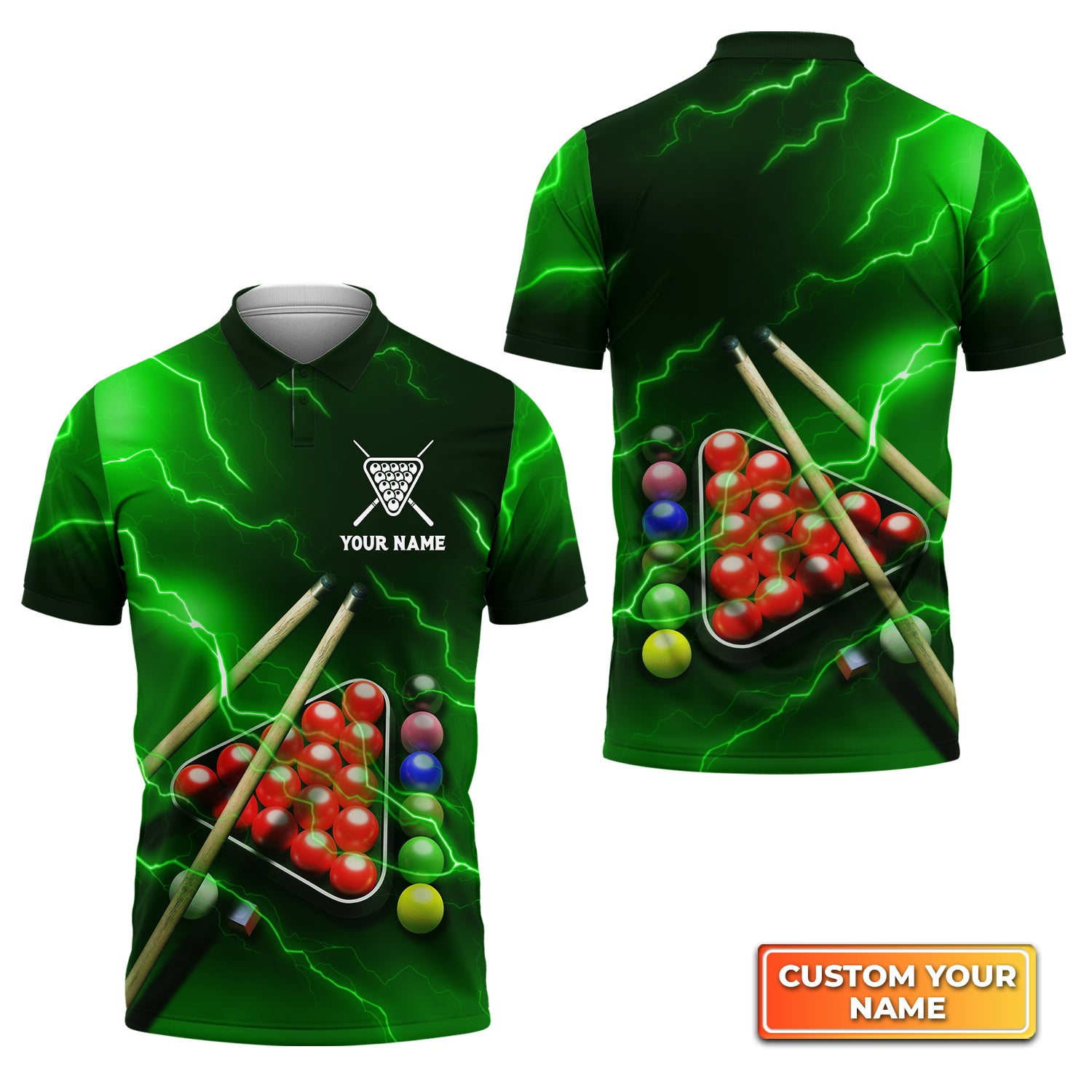 Snooker Thunder Lightning Personalized Name 3D Polo Shirt Gift For Billiard Players QB95