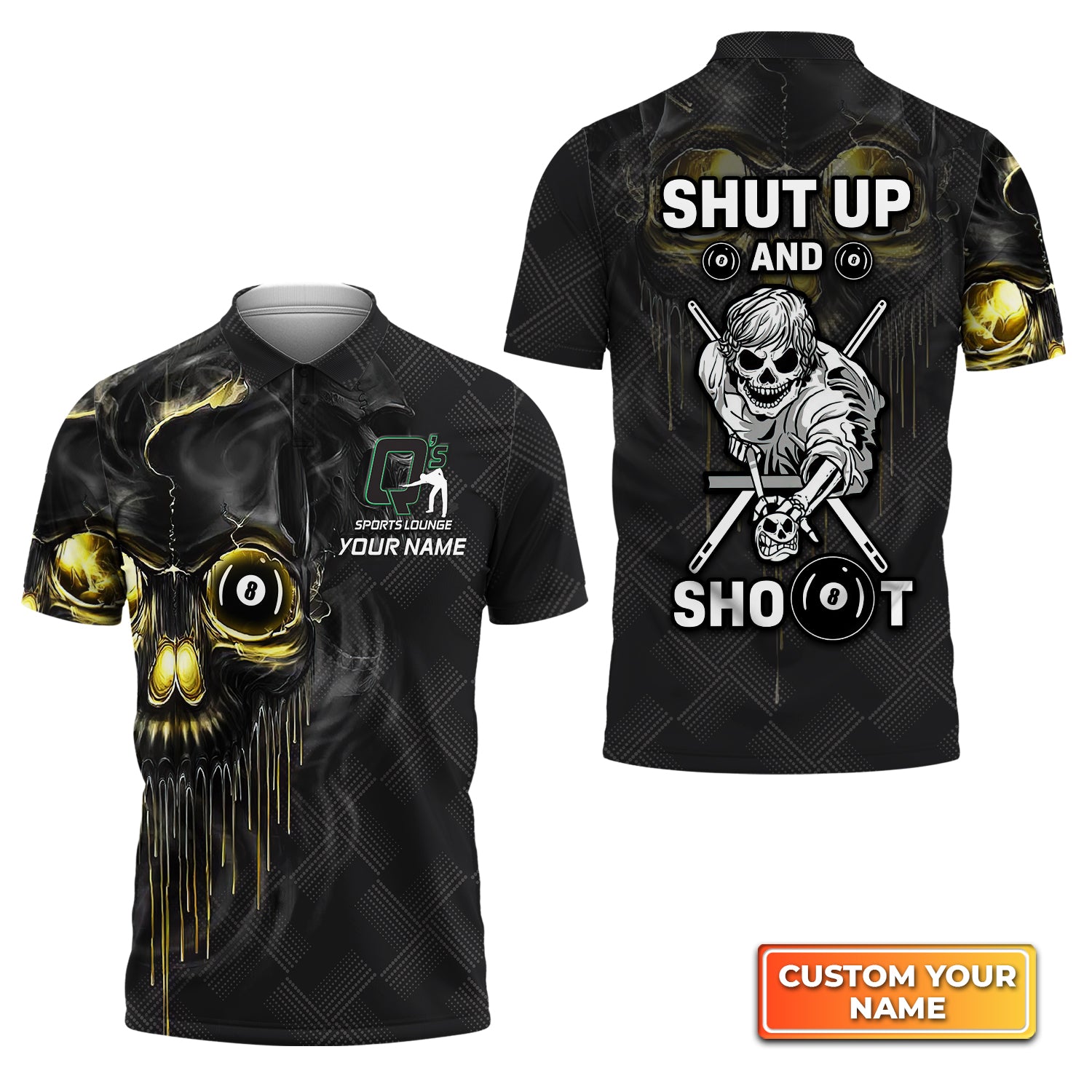 Q's Team Pool Shut Up And Shoot Personalized Name 3D Polo Shirt Gift For Billiard Players QB95