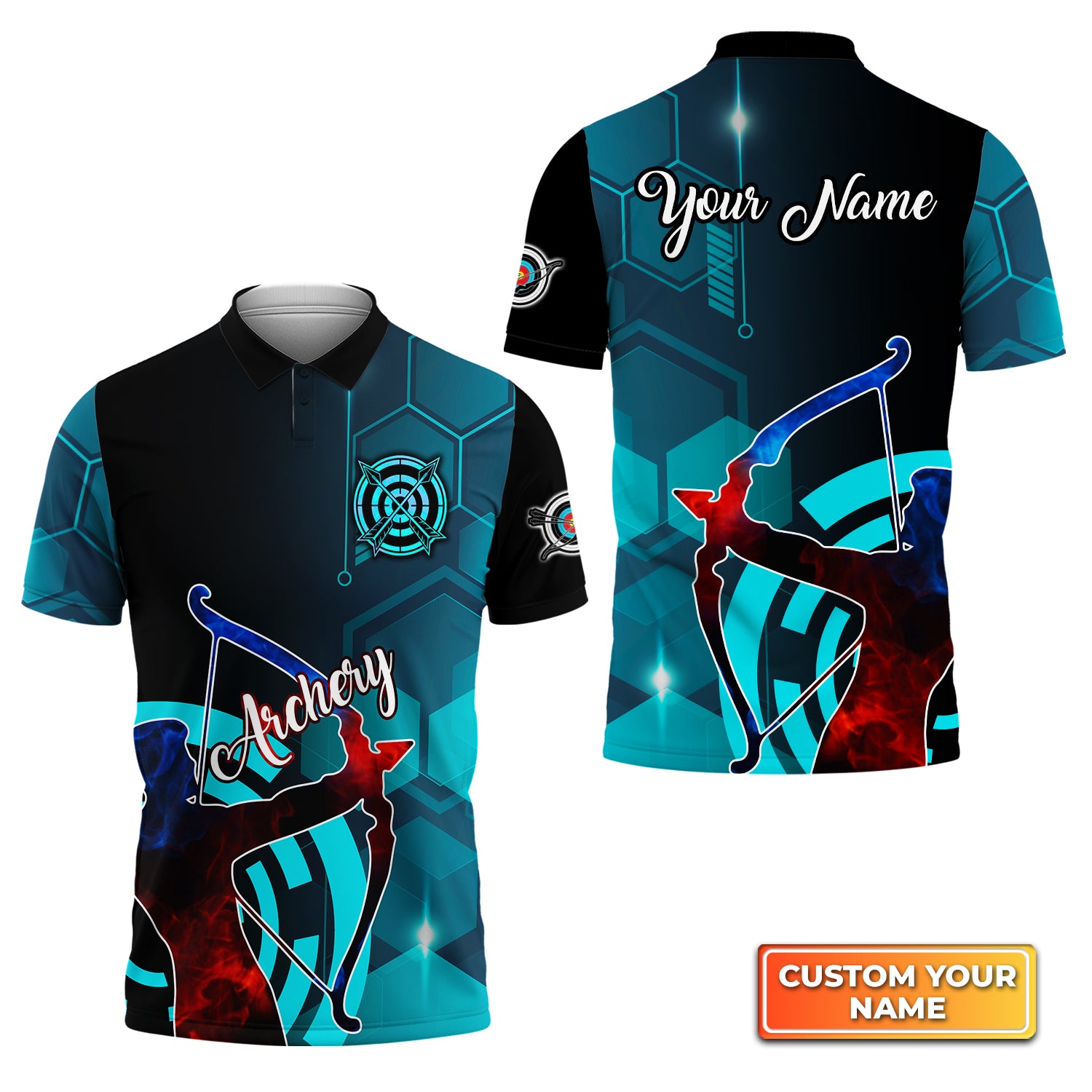 Archery Watercolor Short Sleeve Shirts Personalized Name 3D Target Bow Polo Shirt QB95 Gift For Archer Sport Lovers