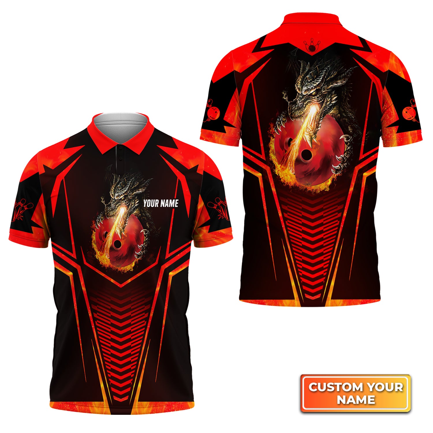 Dragon Fire Flame Personalized Name 3D Polo Shirt QB95 Gift For Bowler