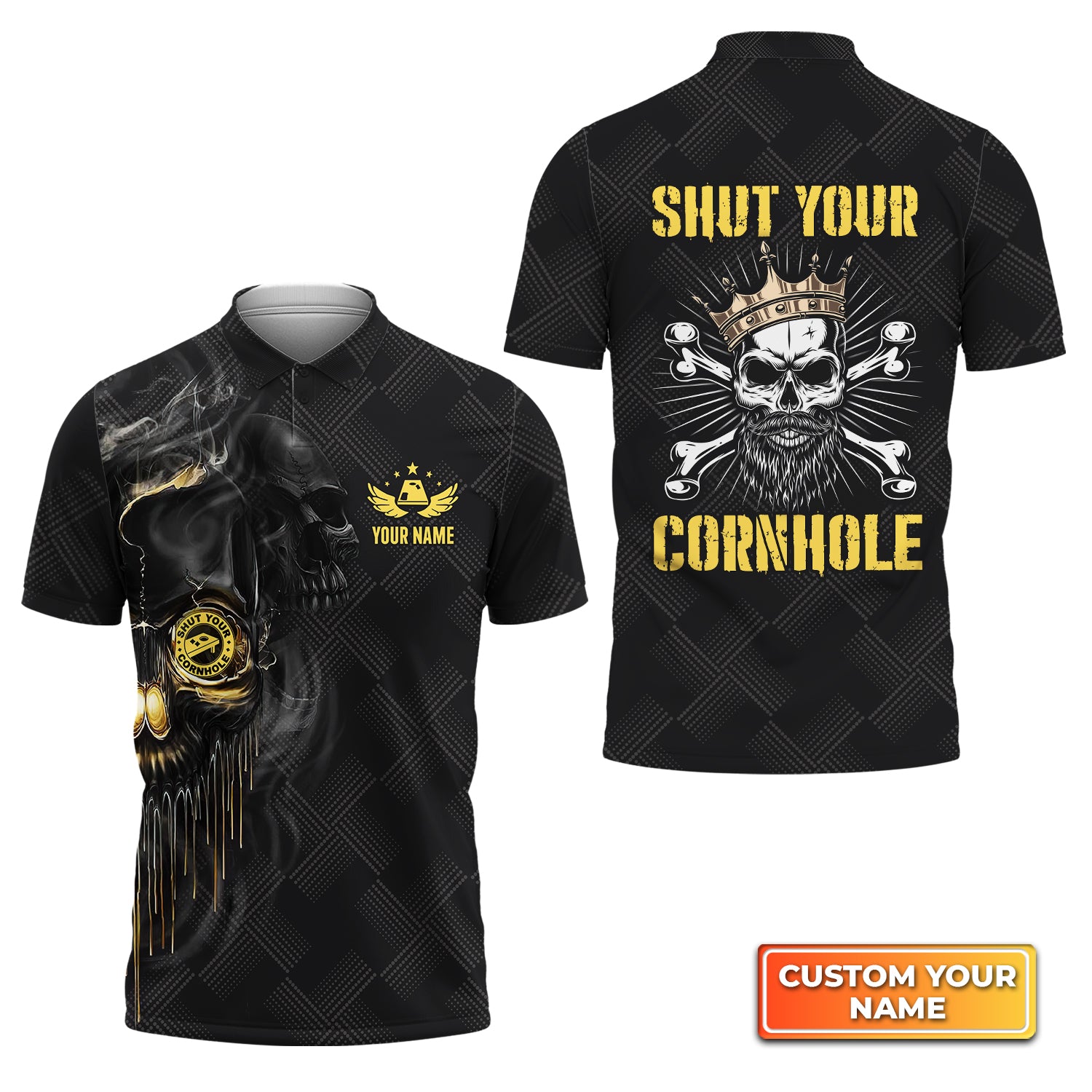 Shut Your Cornhole Skull Personalized Name 3D Polo Shirt Gift For Cornhole Players QB95