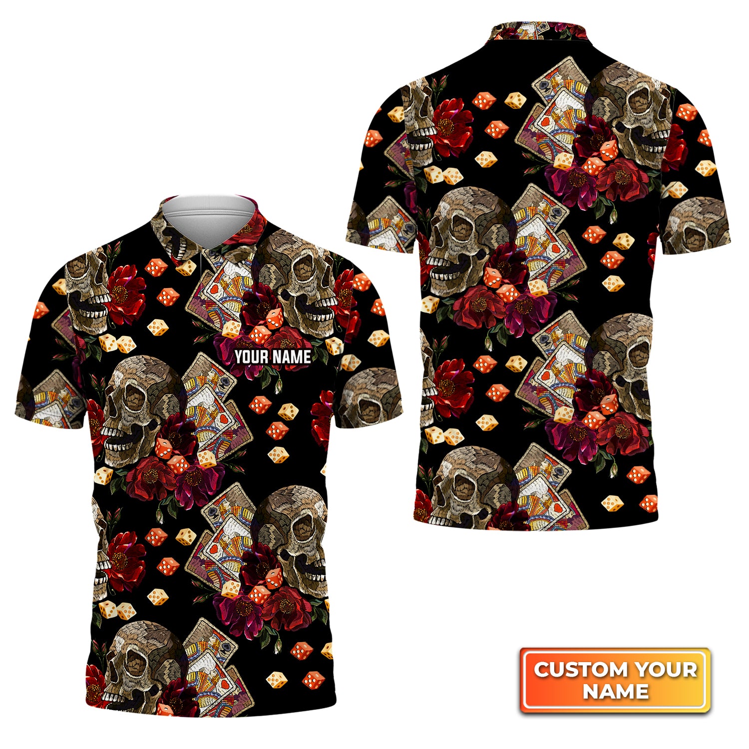 Casino Skull Colorful Personalized Name 3D Polo Shirt Gift For Poker Players QB95