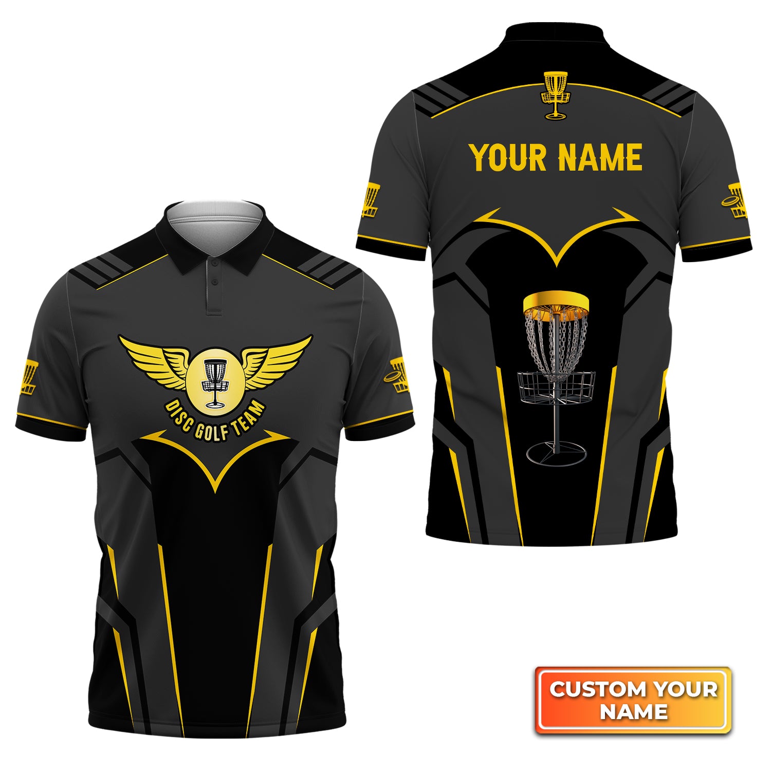 Golden Disc Golf Team Personalized Name 3D Polo Shirt Gift For Disc Golf Players QB95