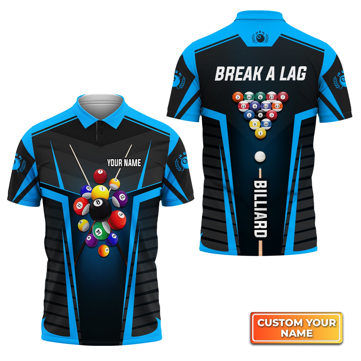 Break A Lag Team Blue Billiard Balls Personalized Name 3D Polo Shirt Gift For Billiard Players QB95