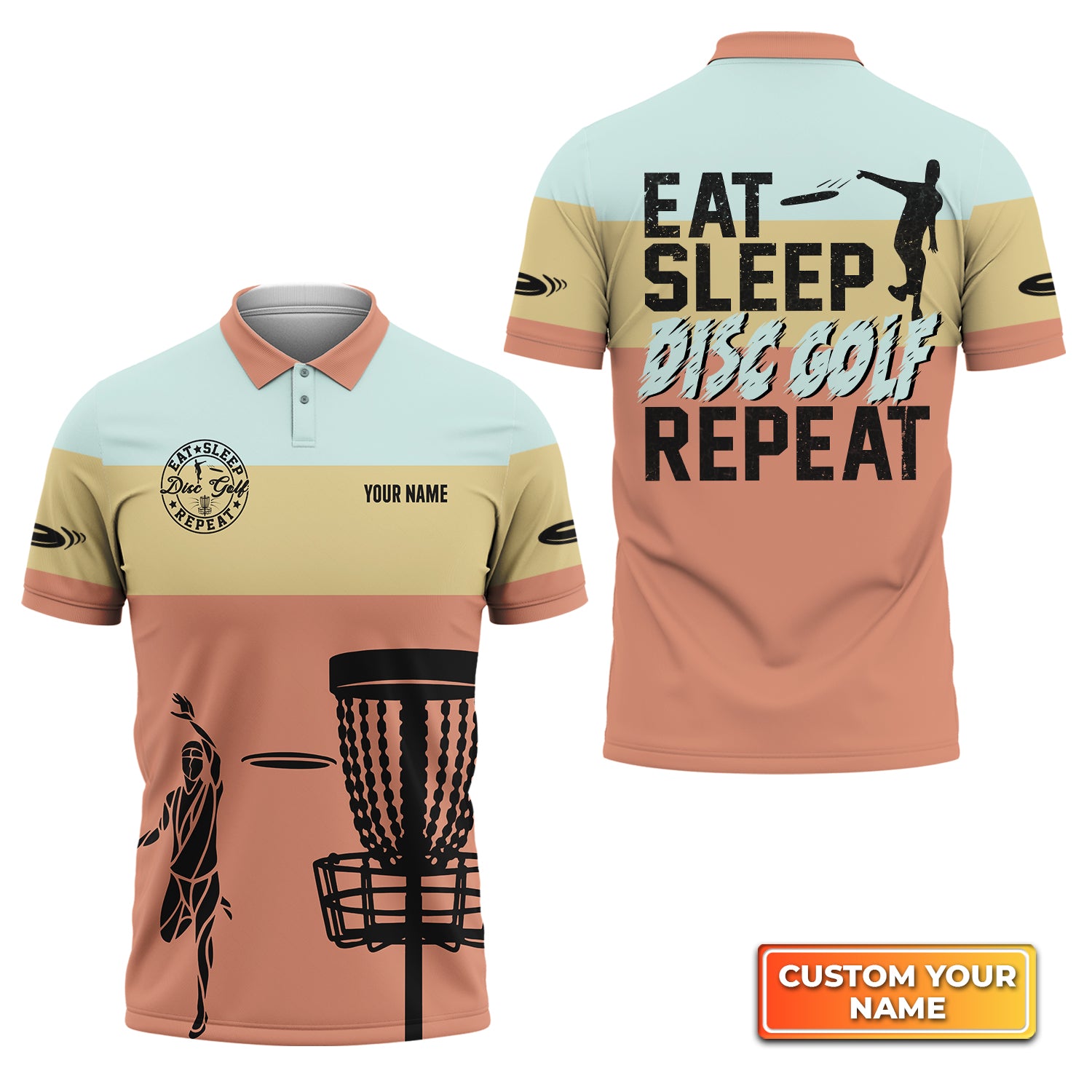 Eat Sleep Disc Golf Repeat Personalized Name 3D Polo Shirt Gift For Disc Golf Players QB95