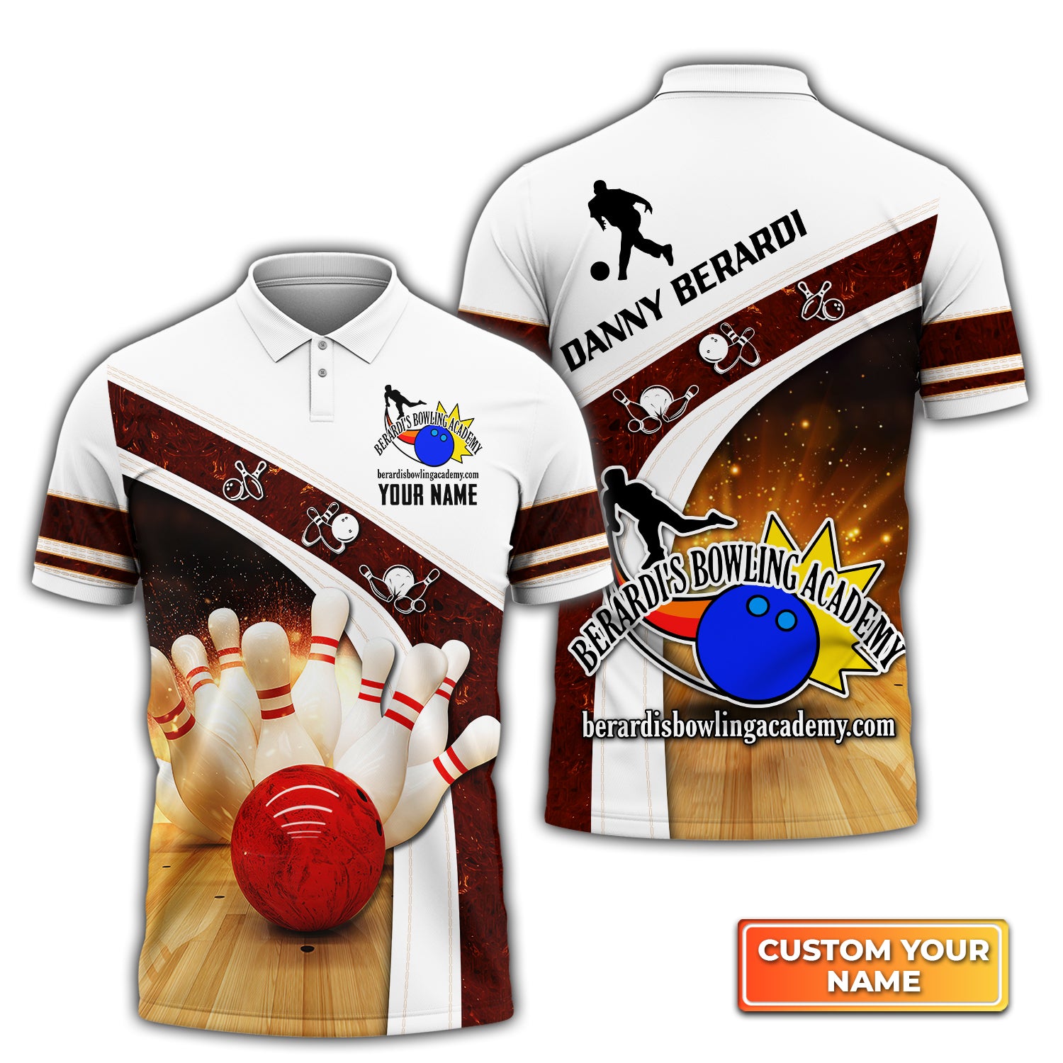 Berardi's Bowling Academy Personalized Name 3D Polo Shirt QB95 Gift For Bowler