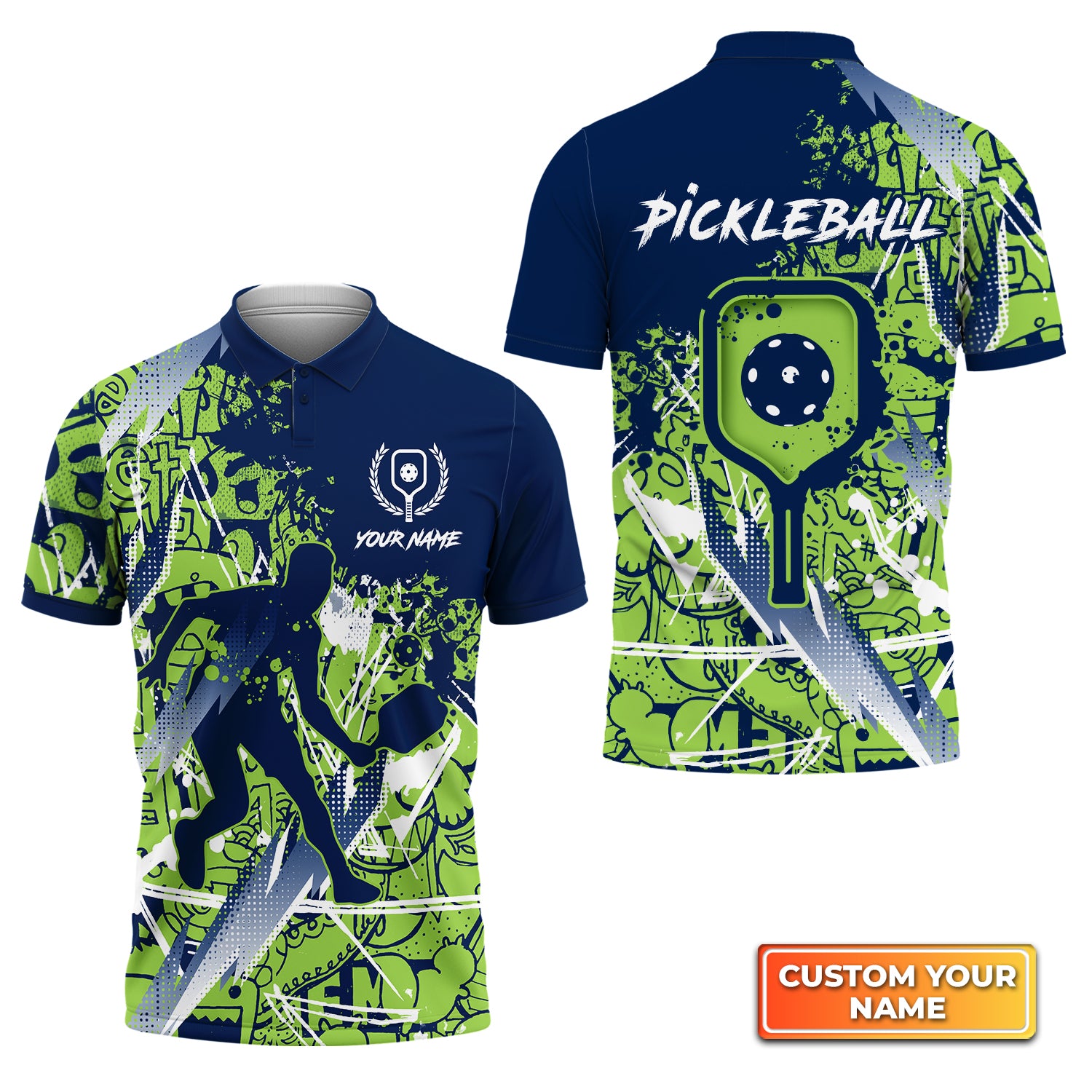 Pickleball - Scritch Man Green Blue Personalized Name 3D Polo Shirt QB95 Gift For Pickleball Player