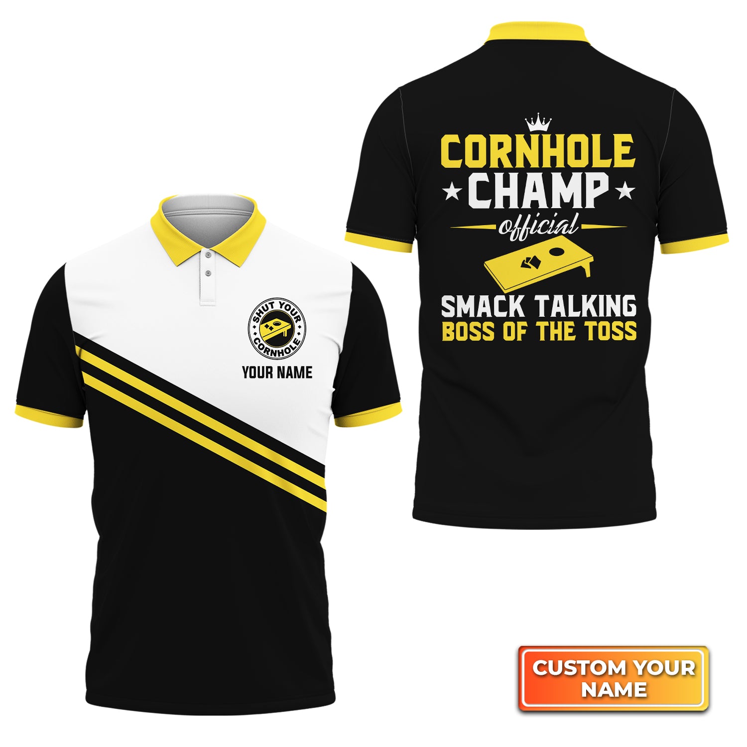 Cornhole Champ Official Smack Talking Boss Of The Toss Personalized Name 3D Polo Shirt Gift For Cornhole Players QB95