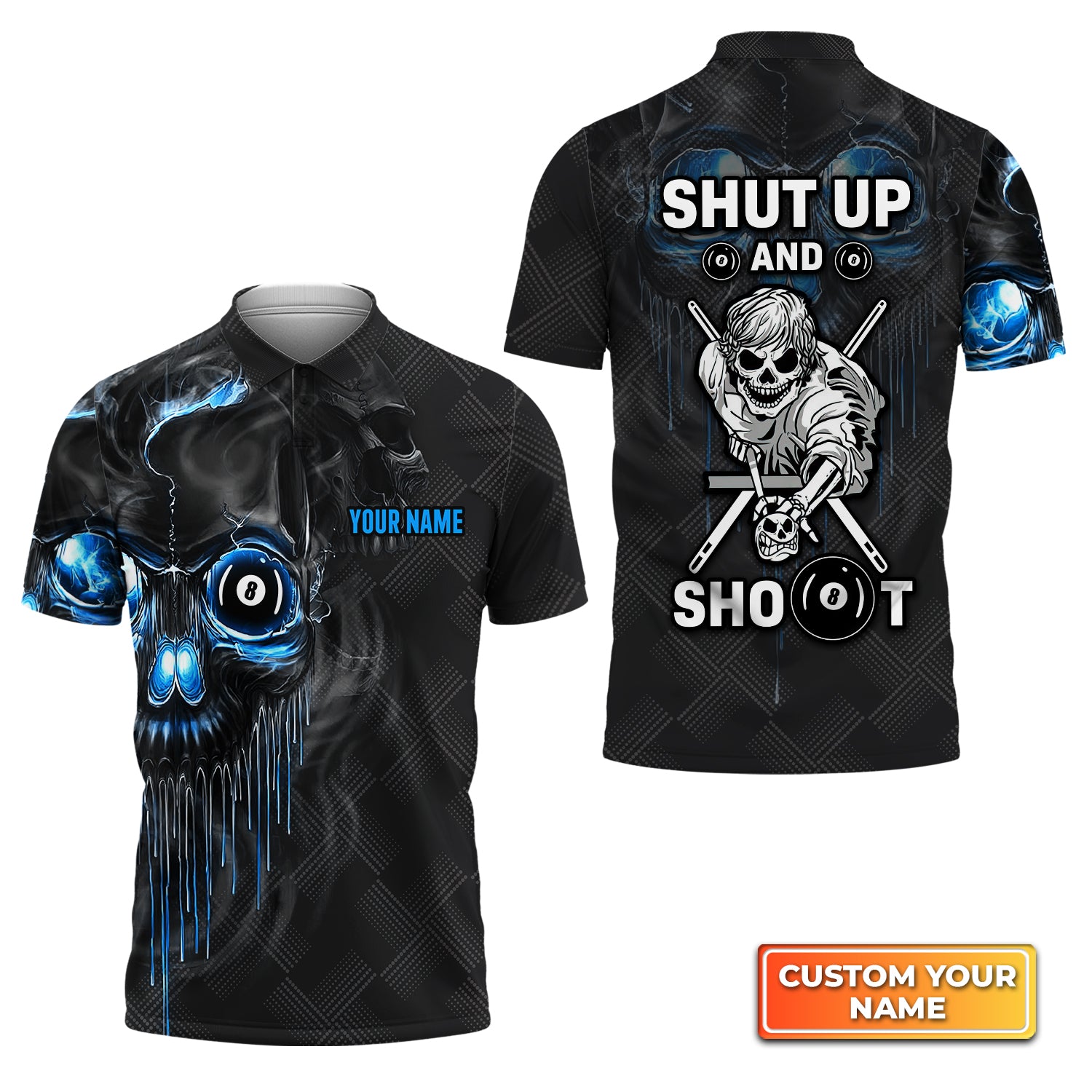 [Blue Version] Pool Shut Up And Shoot Personalized Name 3D Polo Shirt Gift For Billiard Players QB95