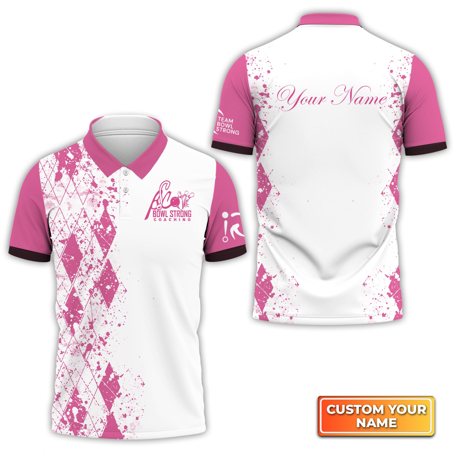 Team Bowl Strong Pink Pattern Personalized Name 3D Polo Shirt QB95 Gift For Bowler