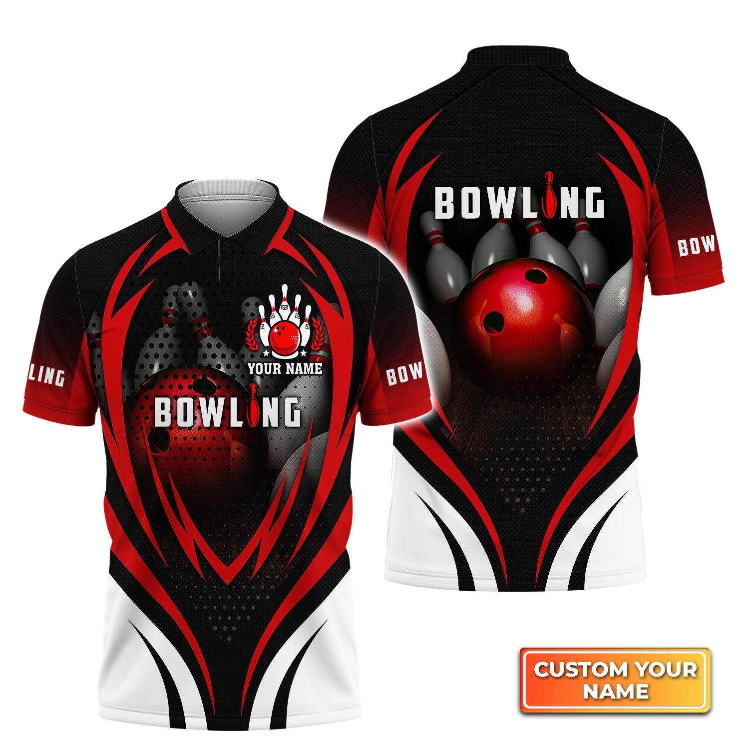 Bowling With Red Ball and Bowl Pins Personalized Name 3D Shirt QB95