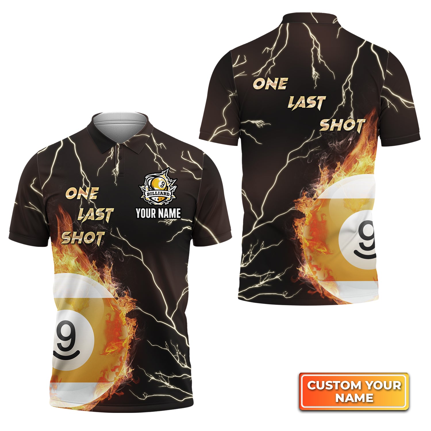 One Last Shot Billiard 9 Ball Fire Flame Personalized Name 3D Polo Shirt Gift For Billiard Players QB95