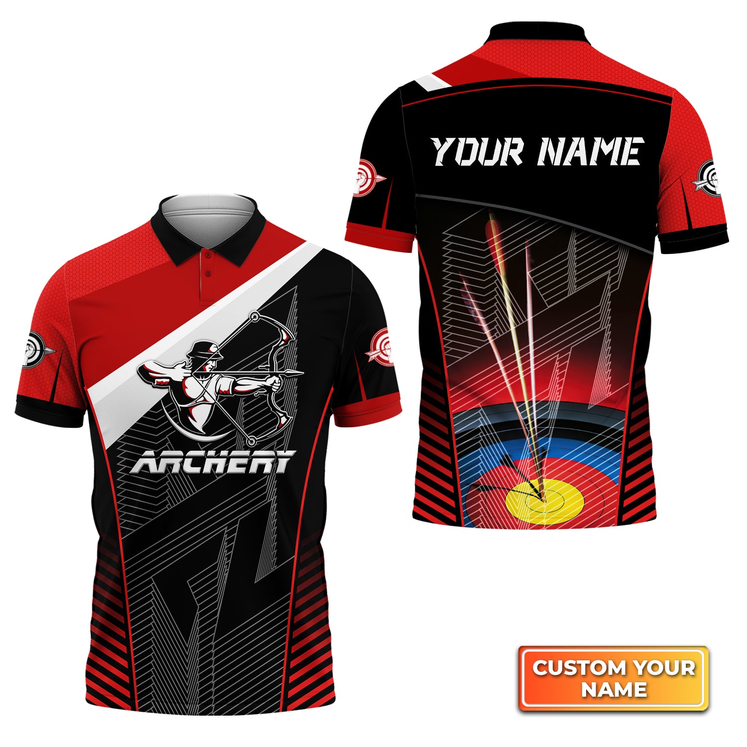 Red And Black Archer Archery Target Personalized Name 3D Polo Shirt QB95 Gift For Archer