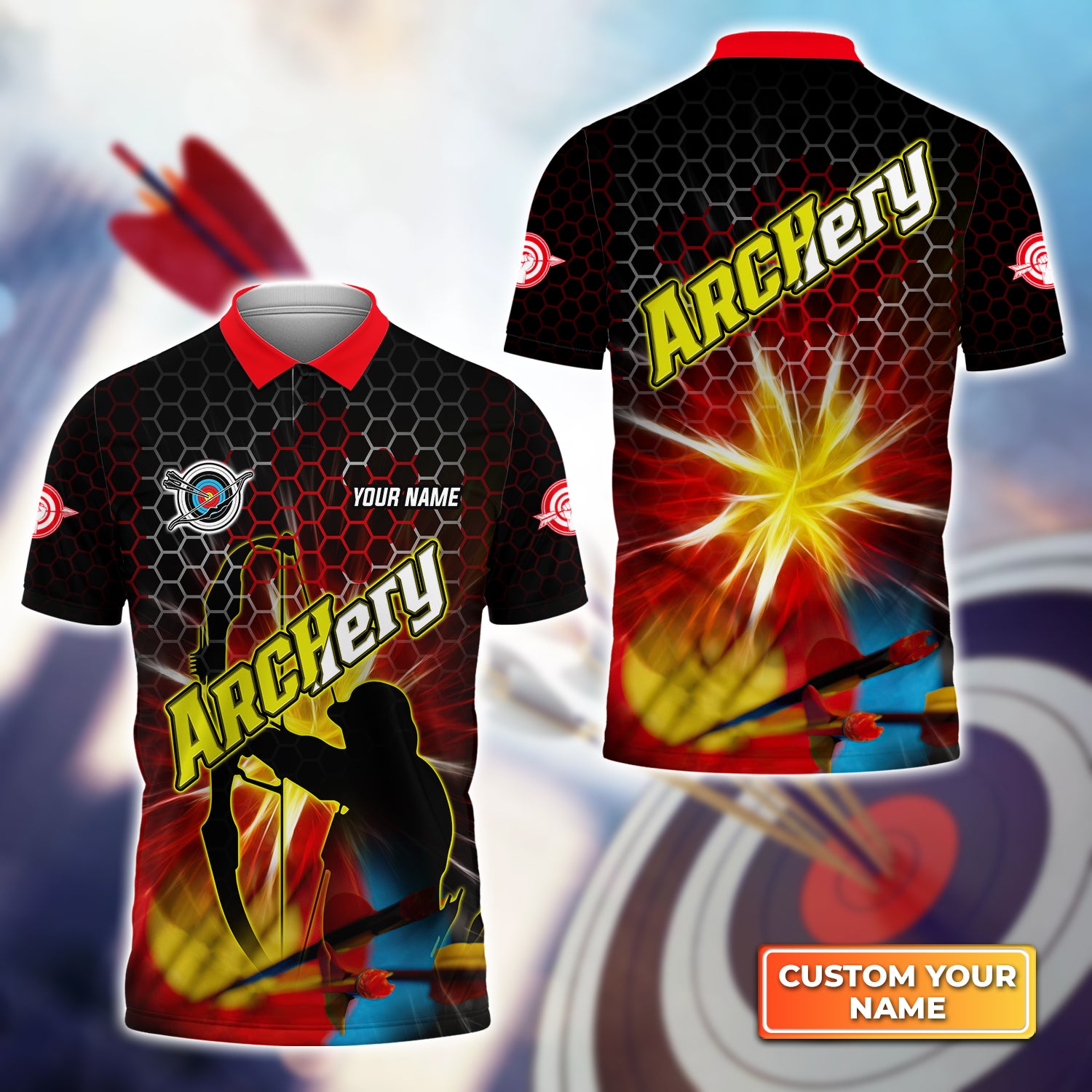 Yellow Archer Archery Target Personalized Name 3D Polo Shirt QB95 Gift For Archer