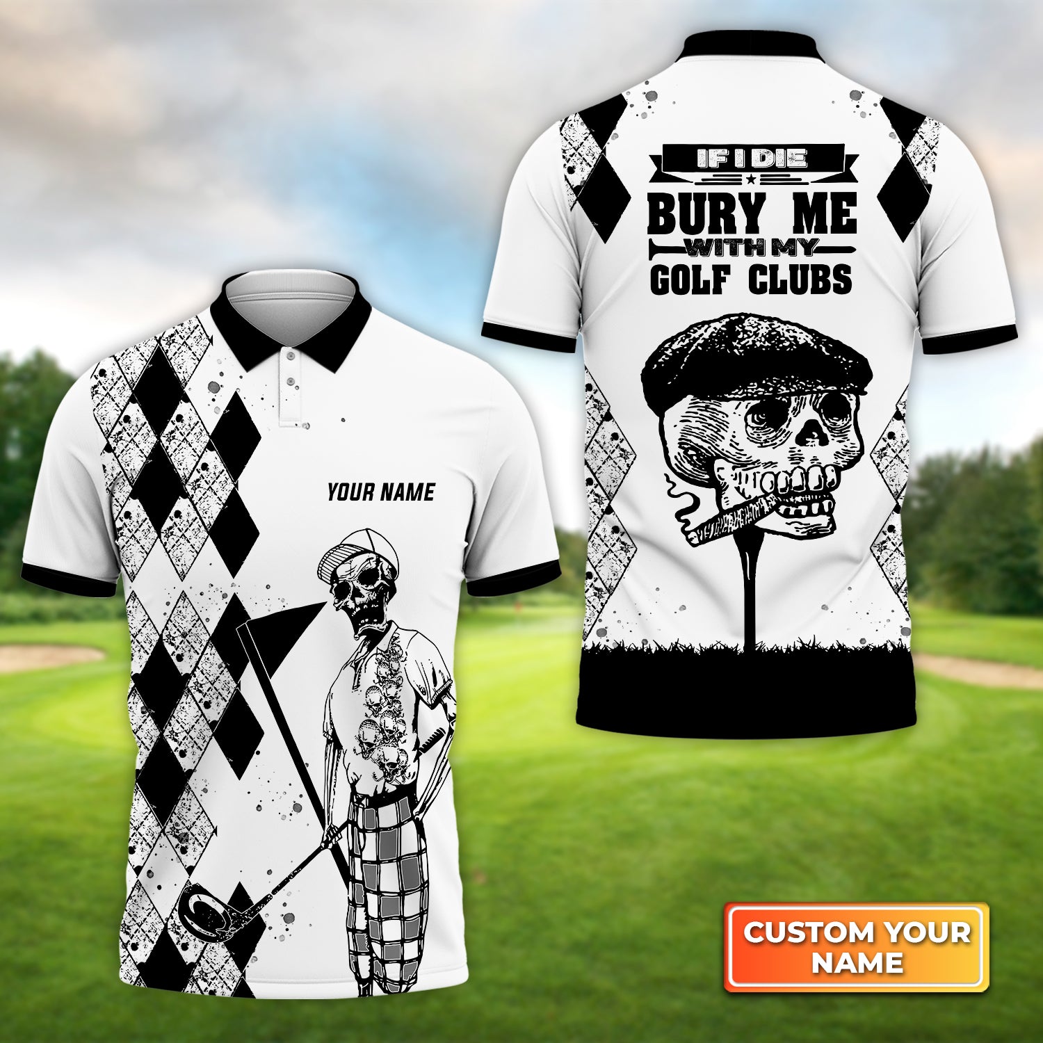 If I Die Bury Me With My Golf Clubs Golf - Personalized Name 3D Polo Shirt Gift For Golfers QB95