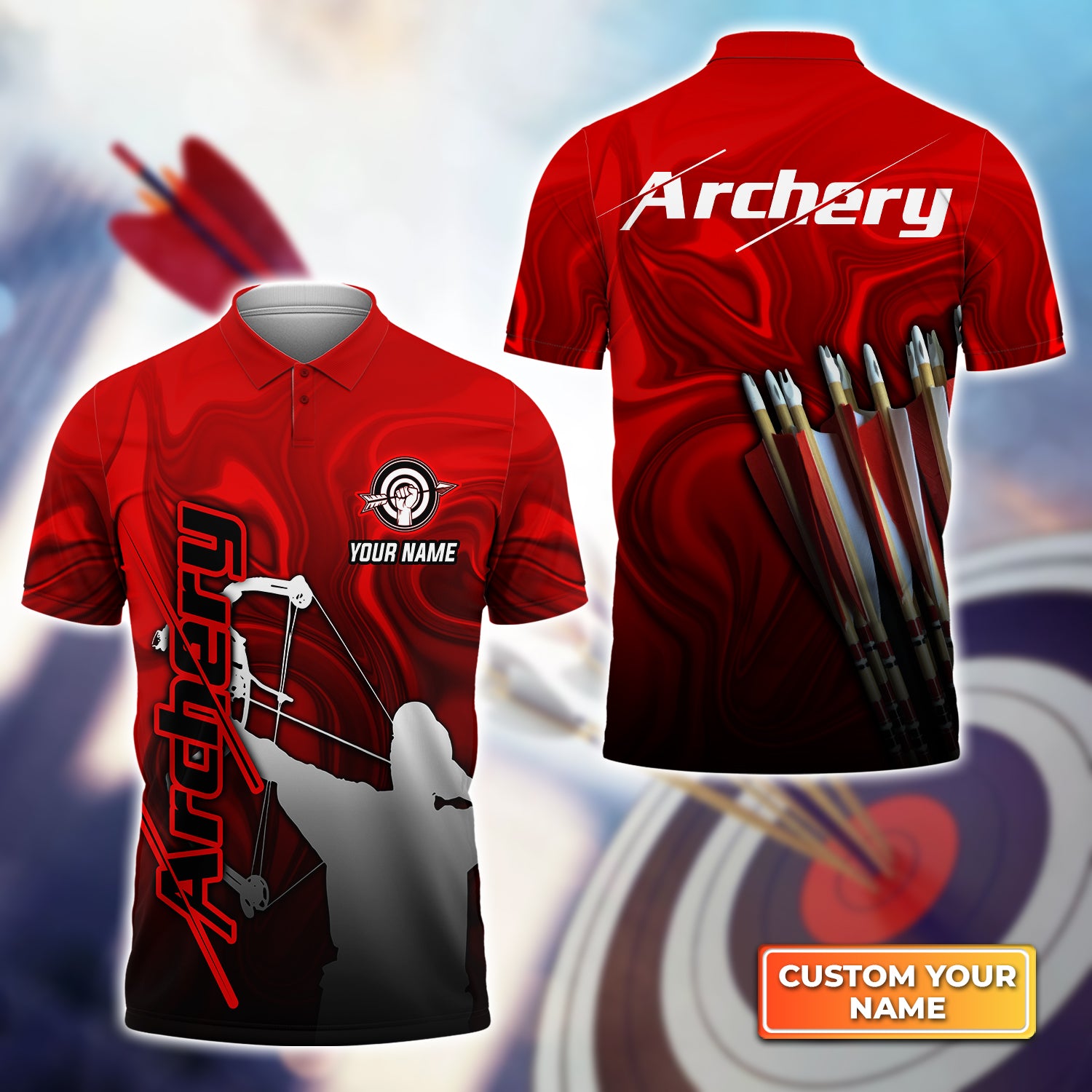 Red Archery Abstract Colorful Animation Personalized Name 3D Polo Shirt QB95 Gift For Archer