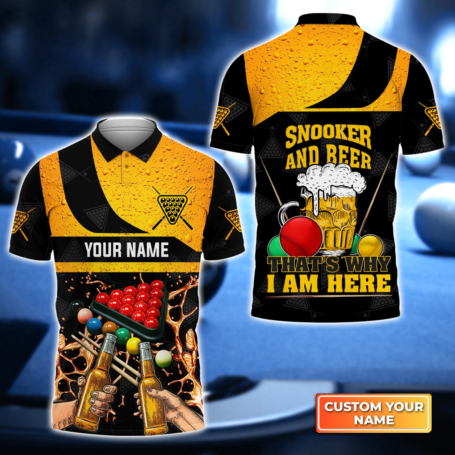 Snooker And Beer That's Why I'm Here Personalized Name 3D Polo Shirt Gift For Billiard Players QB95