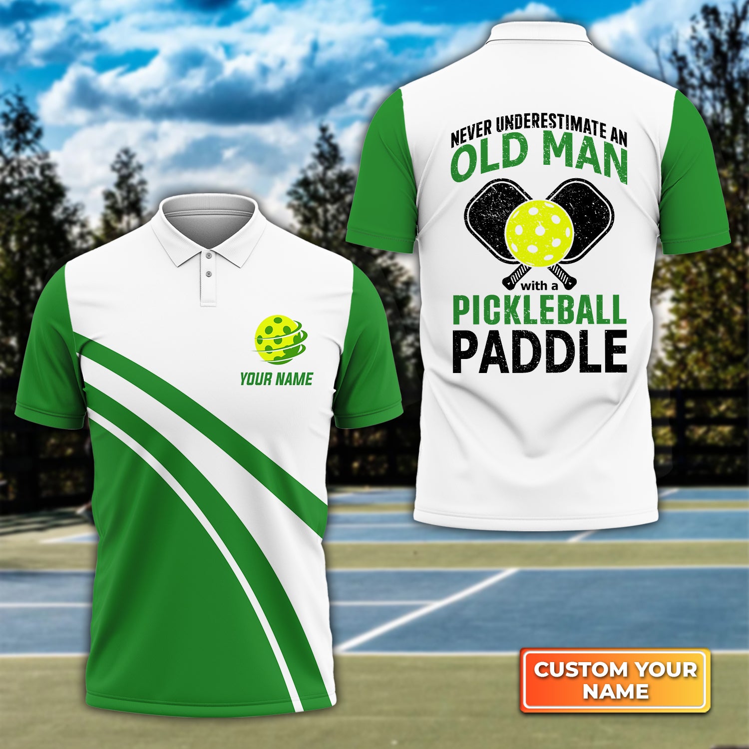 Never Underestimate An Old Man With A Pickleball Paddle Personalized Name 3D Polo Shirt QB95 Gift For Pickleball Player