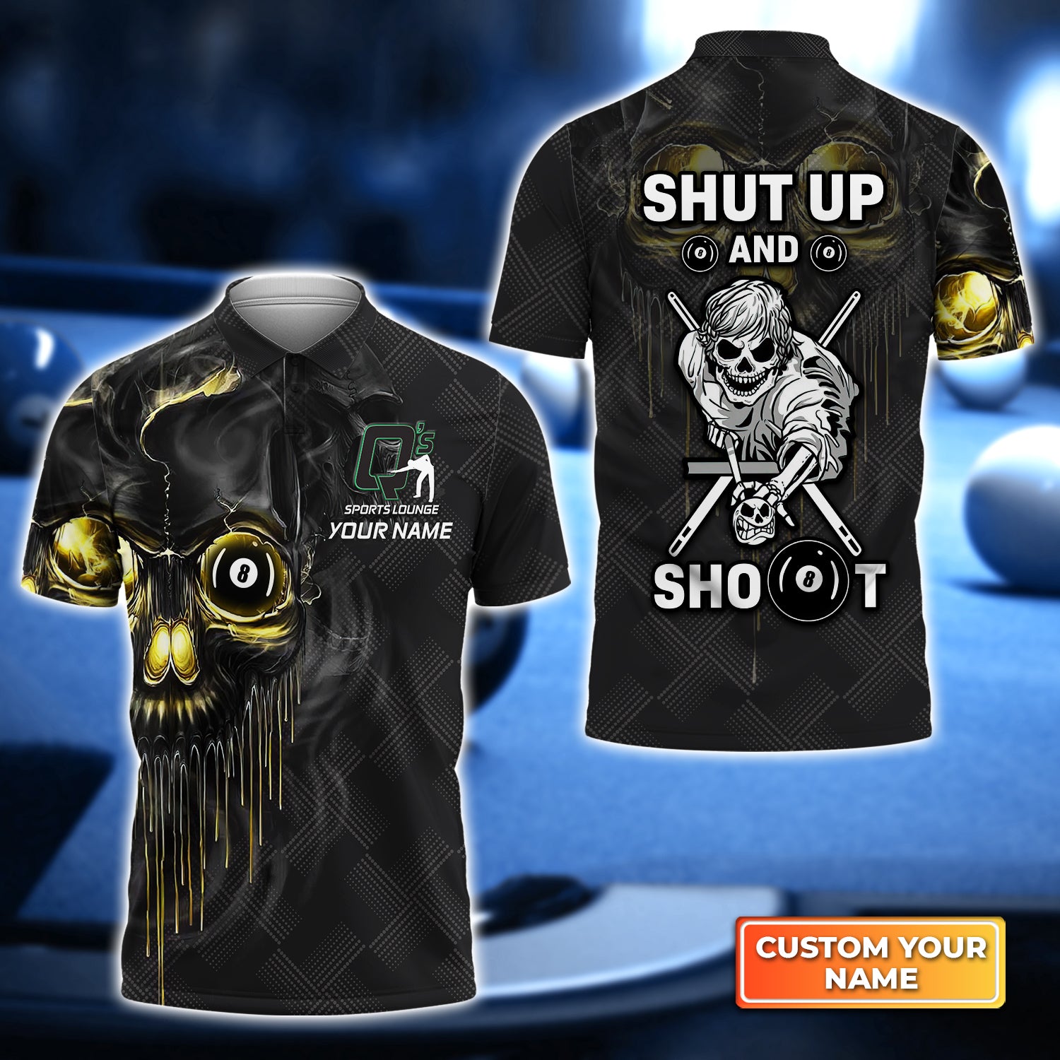 Q's Team Pool Shut Up And Shoot Personalized Name 3D Polo Shirt Gift For Billiard Players QB95