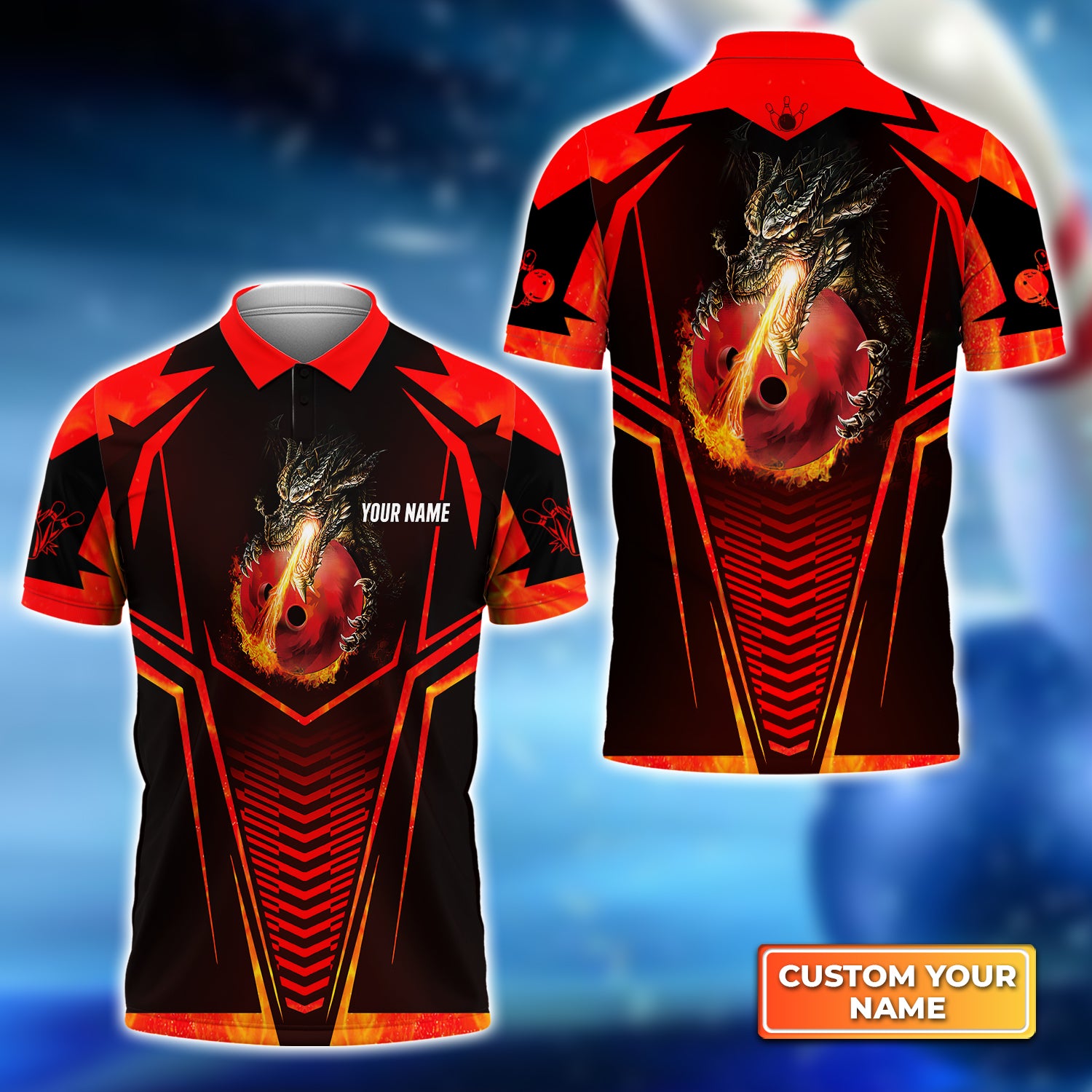 Dragon Fire Flame Personalized Name 3D Polo Shirt QB95 Gift For Bowler