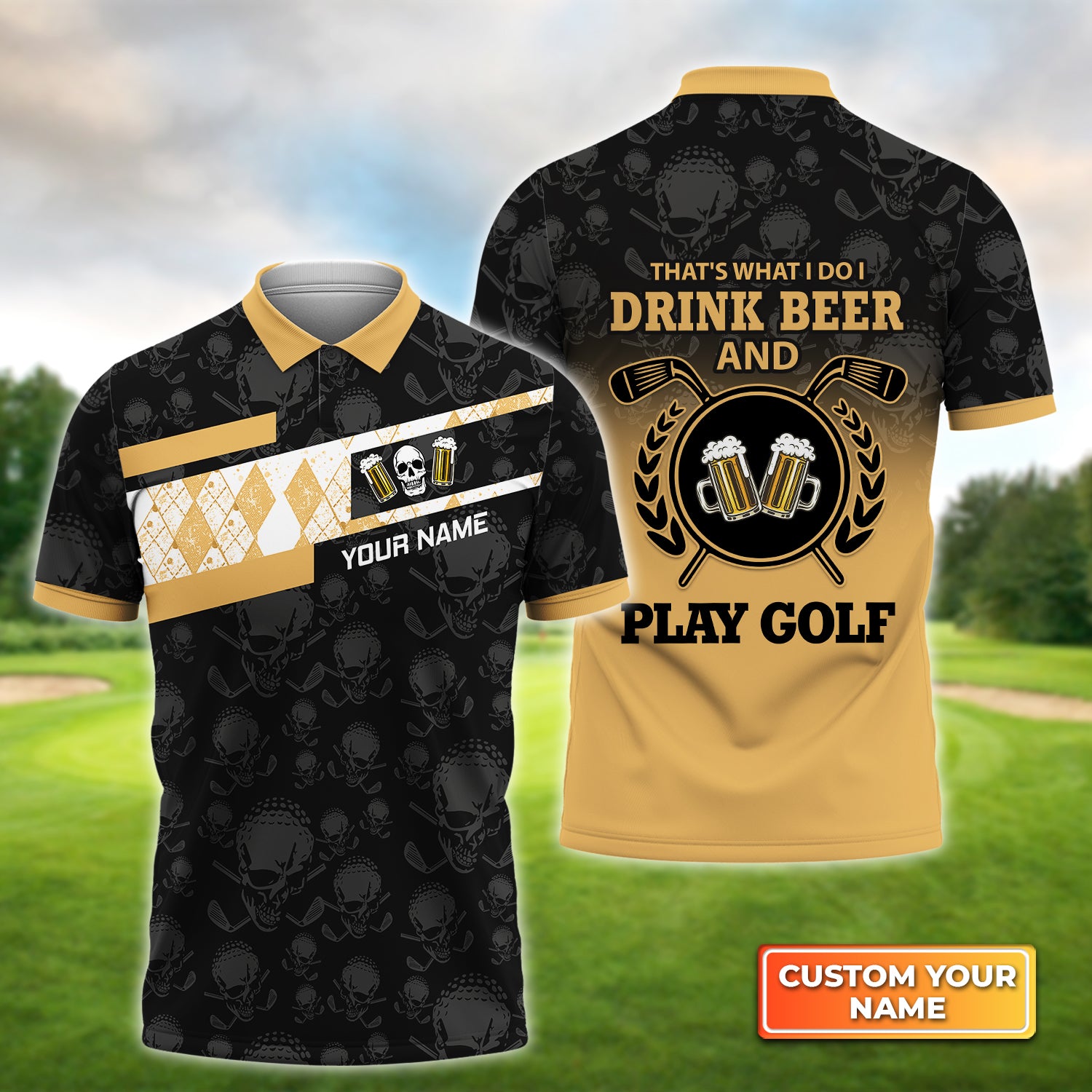 I Drink Beer And Play Golf - Personalized Name 3D Polo Shirt Gift For Golfers QB95