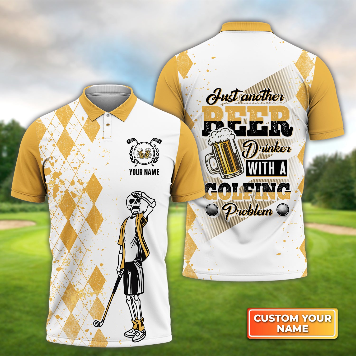 Just Another Beer, Drinker With A Golfing Problem - Personalized Name 3D Polo Shirt Gift For Golfers QB95