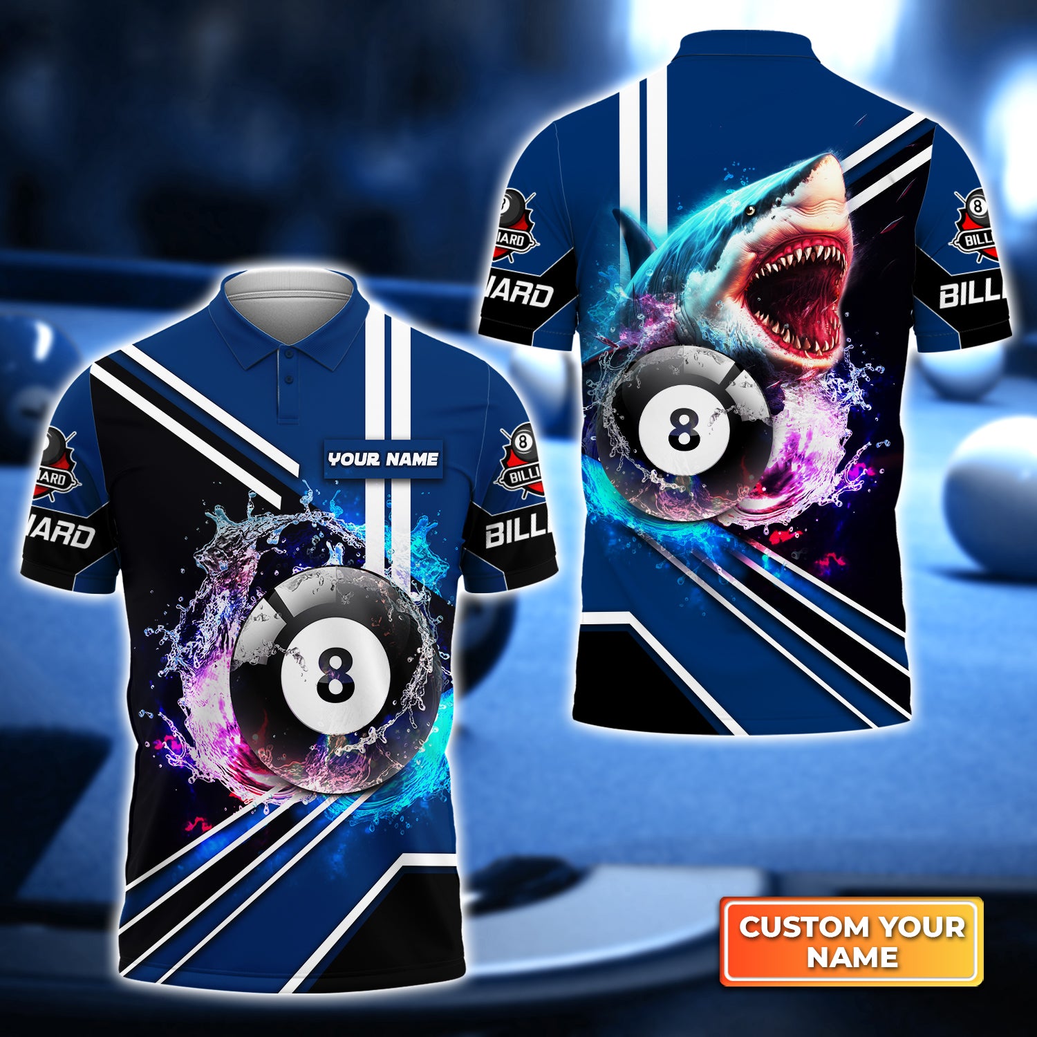 Shark Billiard Team Pool 8 Ball Personalized Name 3D Polo Shirt Gift For Billiard Players QB95