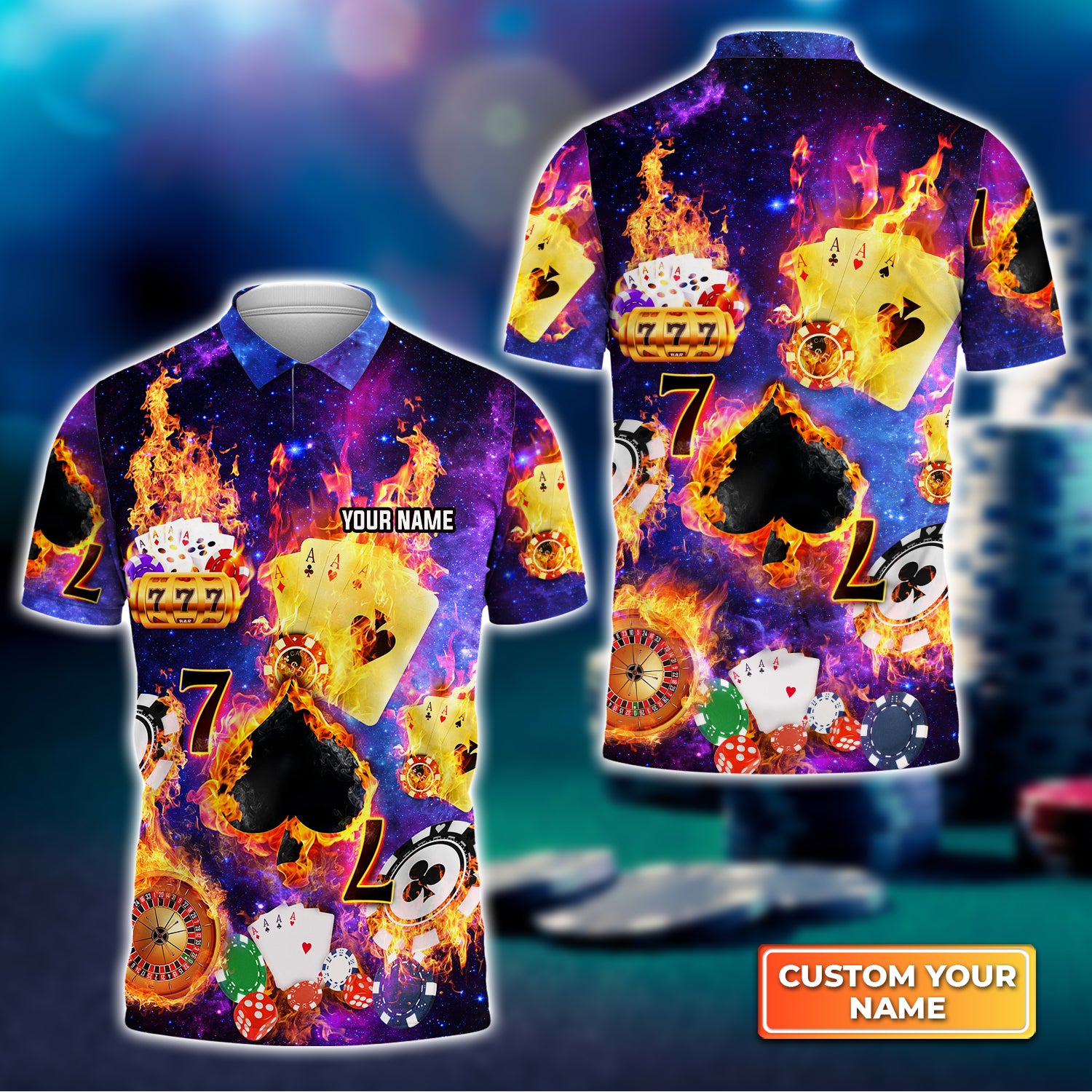 Funny Poker Casino Seamless Pattern Personalized Name 3D Polo Shirt Gift For Poker Players QB95