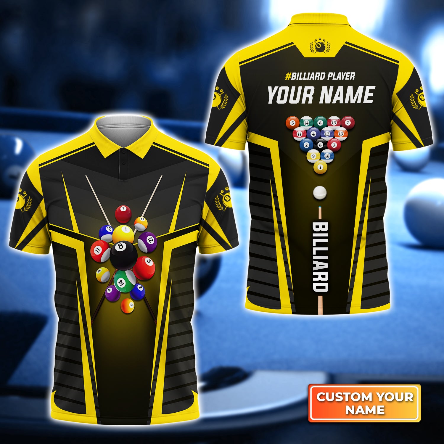 Yellow Billiard Balls Personalized Name 3D Polo Shirt Gift For Billiard Players QB95