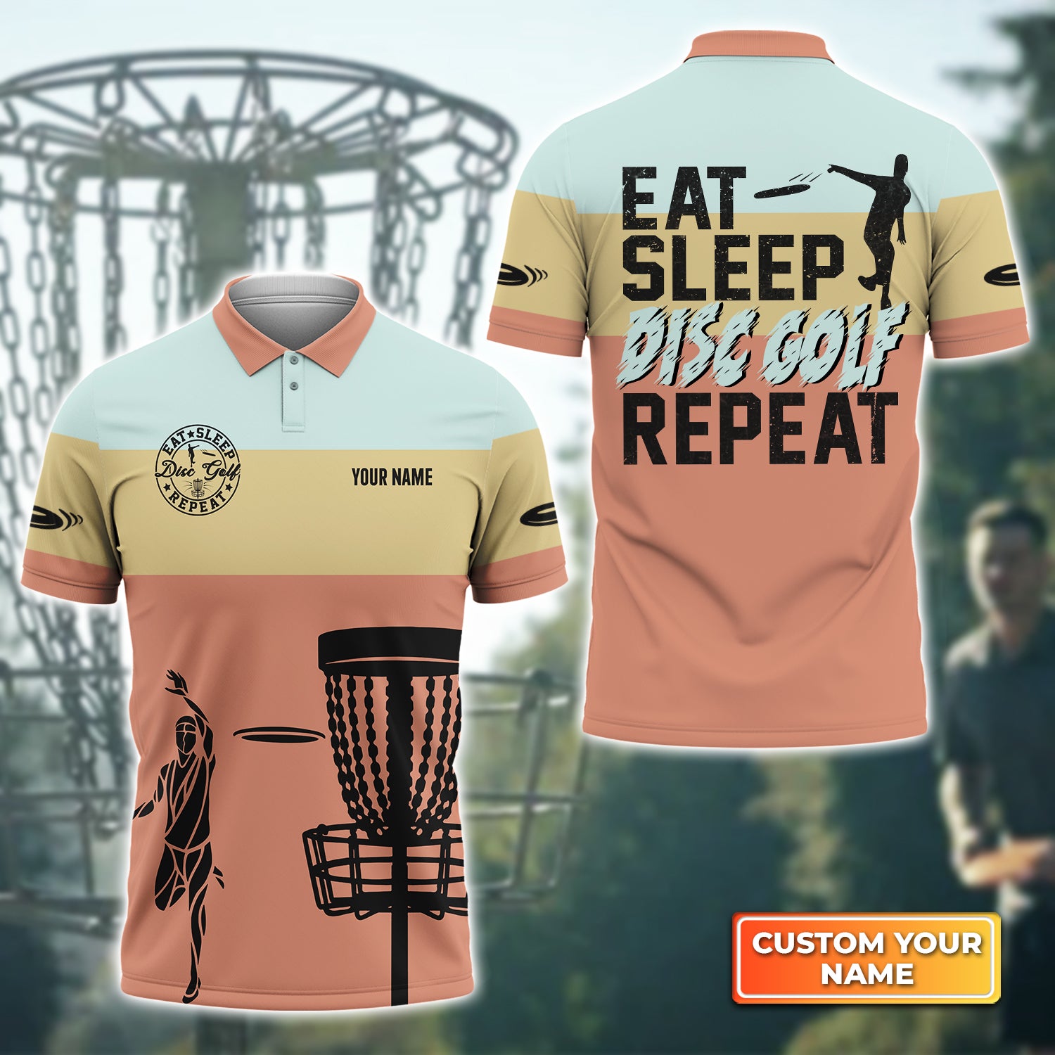Eat Sleep Disc Golf Repeat Personalized Name 3D Polo Shirt Gift For Disc Golf Players QB95