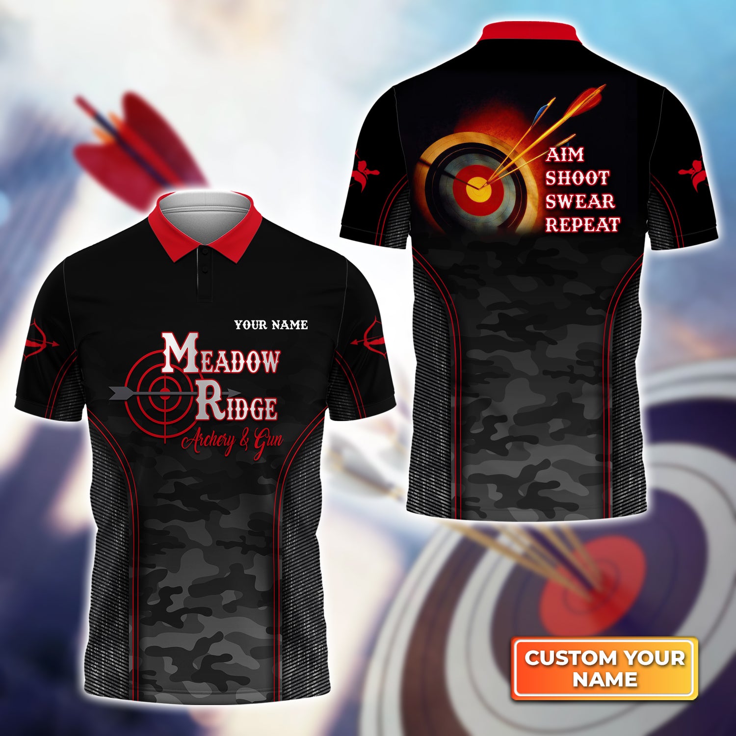 Archery Aim Shoot Swear Repeat Personalized Name 3D Polo Shirt QB95 Gift For Archer