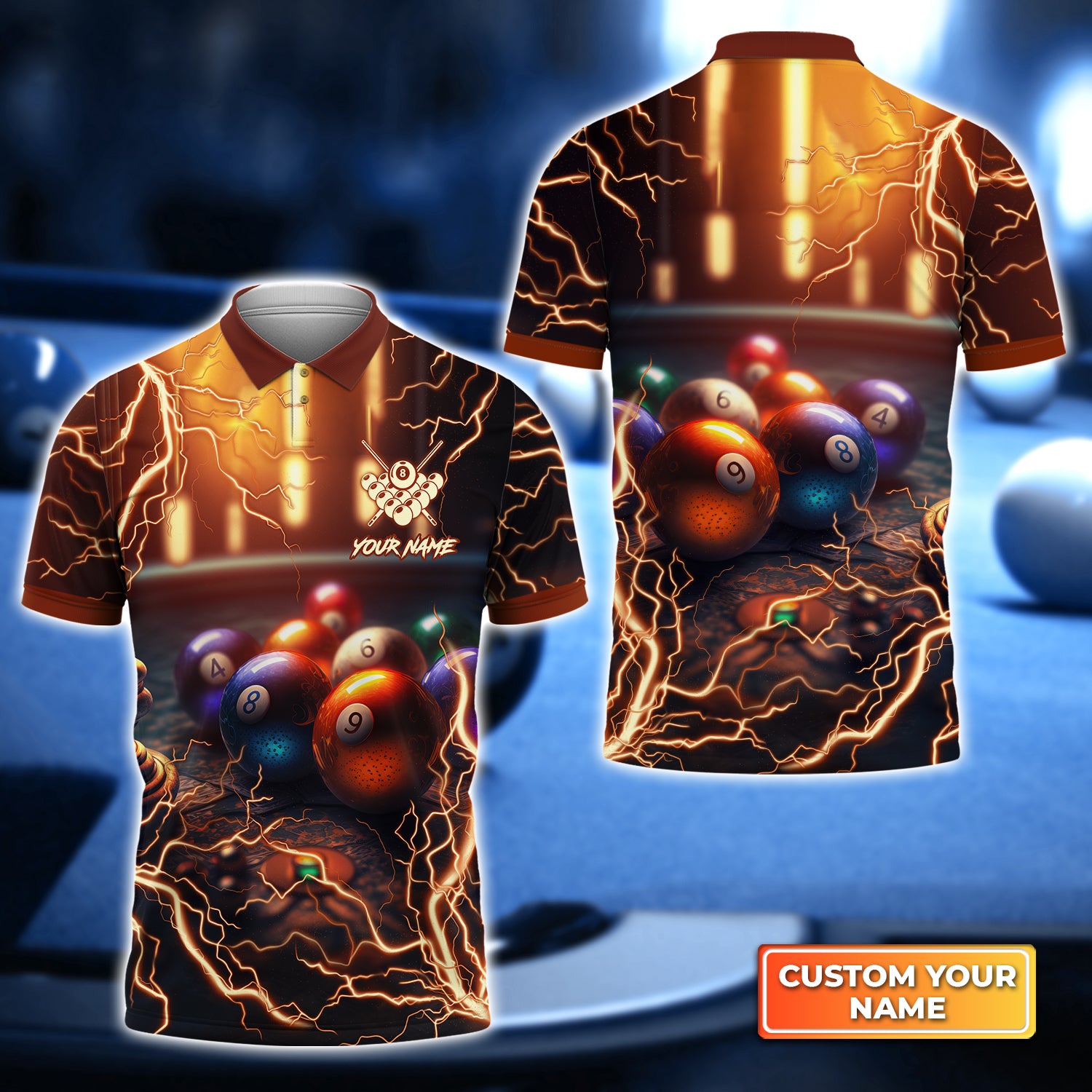 Rainbow Billiard Pool Thunder Personalized Name 3D Polo Shirt Gift For Billiard Players QB95