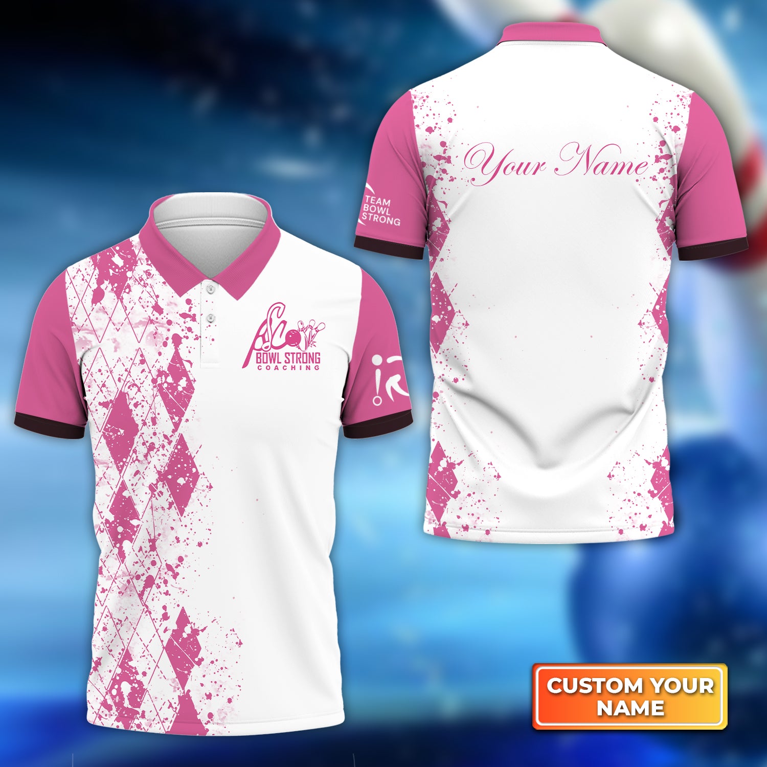 Team Bowl Strong Pink Pattern Personalized Name 3D Polo Shirt QB95 Gift For Bowler