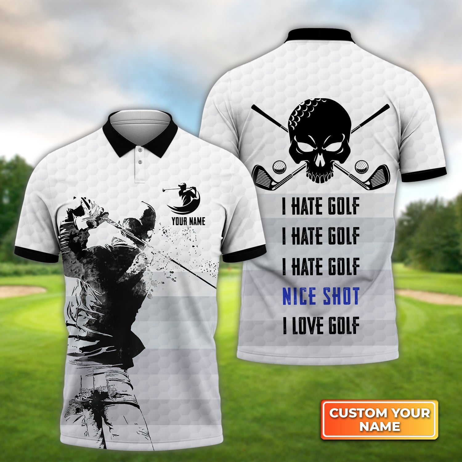 Golf Swing I Hate Golf, Nice Shot - Personalized Name 3D Polo Shirt For Golfers QB95