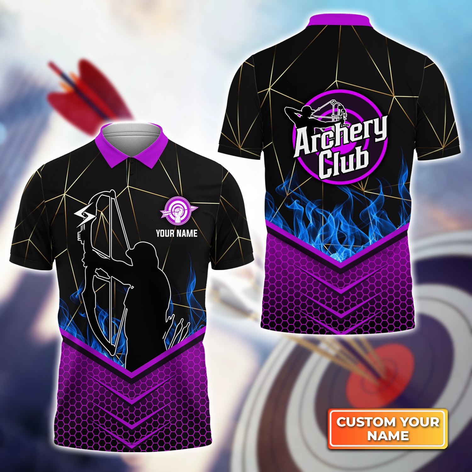 Ancher In Purple Background Archery Club Personalized Name 3D Polo Shirt QB95 Gift For Archer
