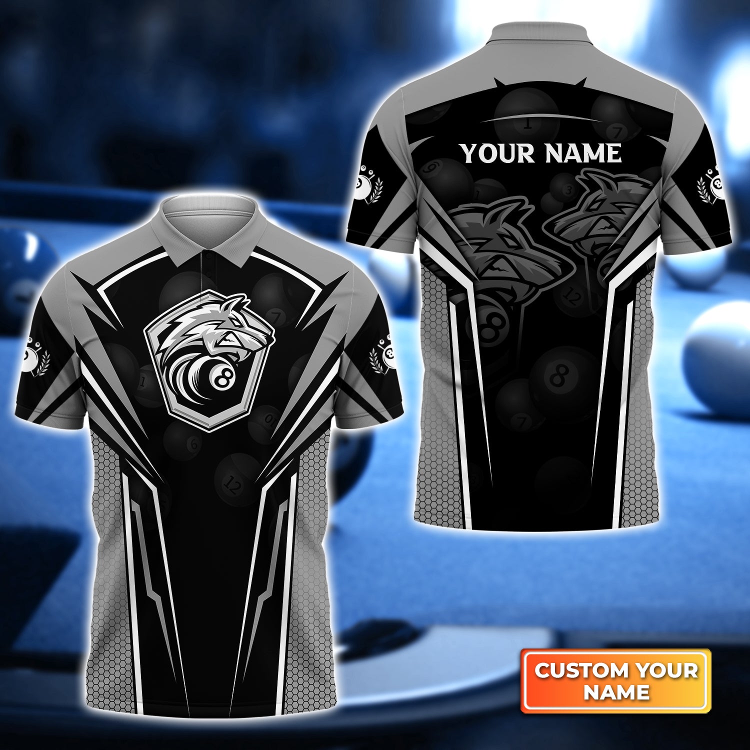 Grey Wolf Team Billiard Personalized Name 3D Polo Shirt Gift For Billiard Players QB95