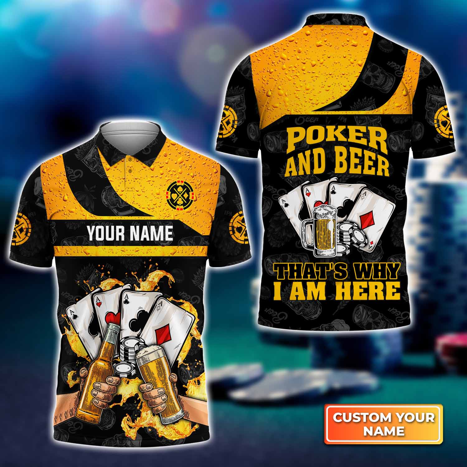 Poker And Beer That's Why I'm Here  Personalized Name 3D Polo Shirt Gift For Poker Players QB95