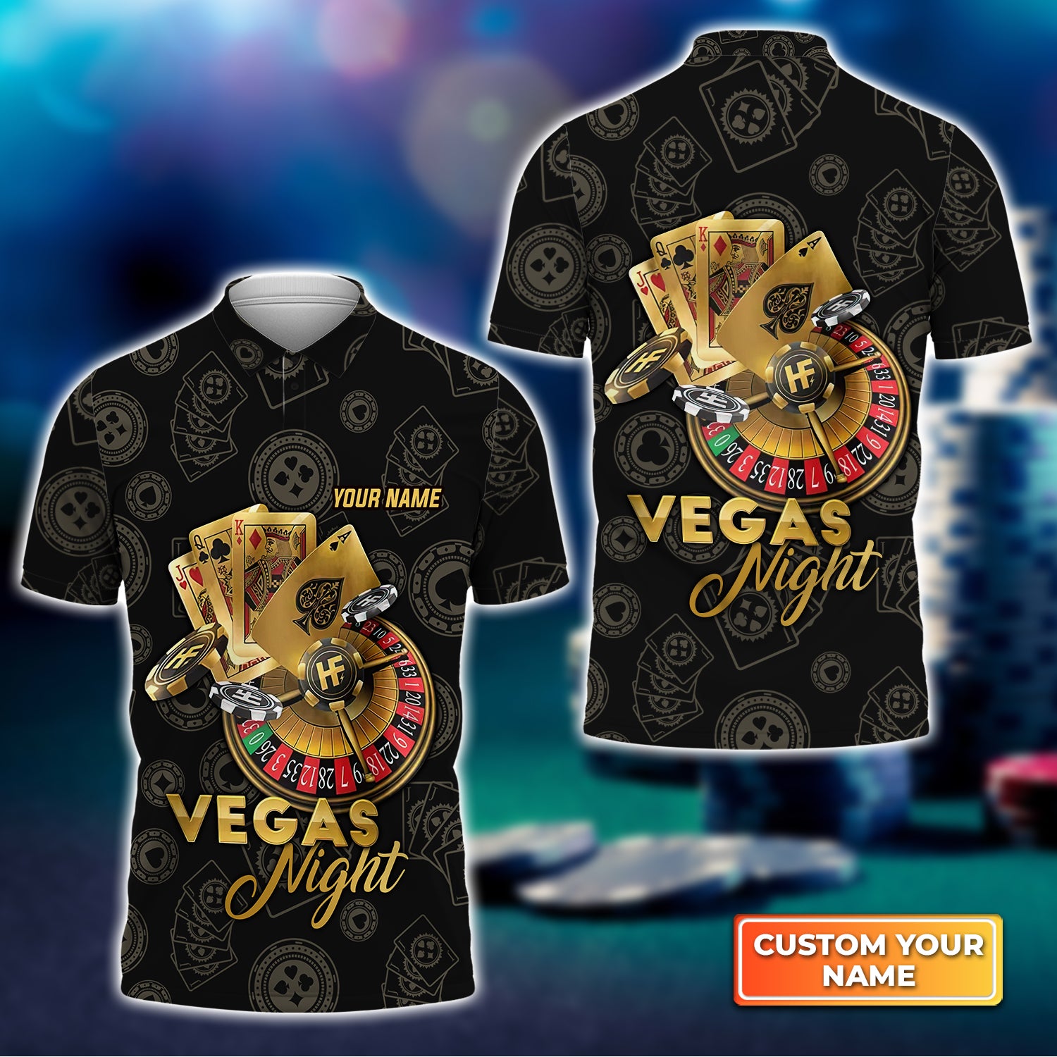 Vegas Night In Casino Personalized Name 3D Polo Shirt Gift For Poker Players QB95